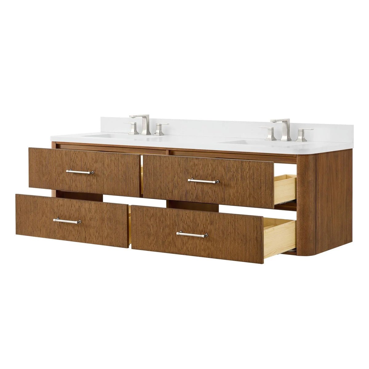 72" Francesca Double Wall Mounted Bathroom Vanity Toasted Walnut Brushed Nickel Trim by wyndham View 18