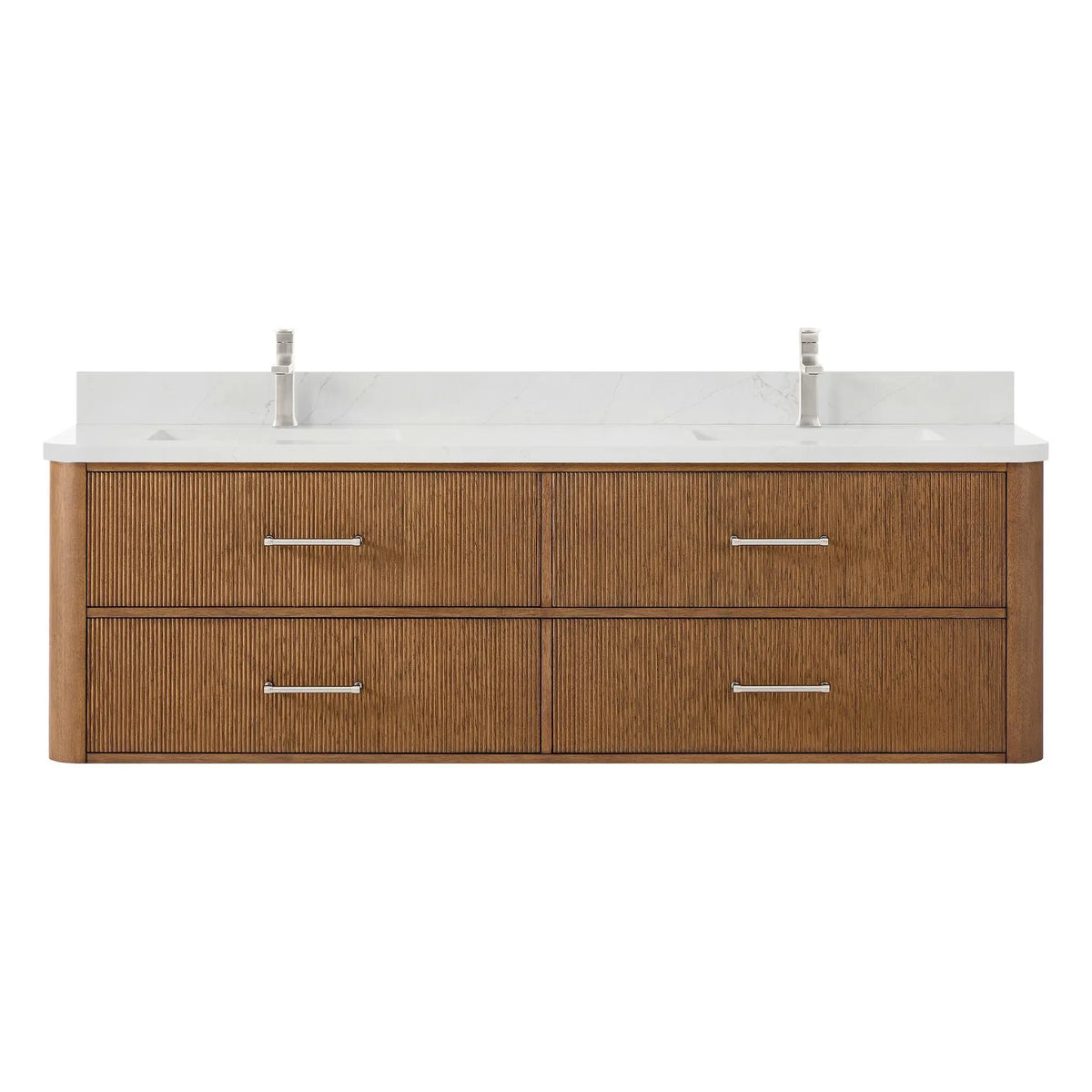 72" Francesca Double Wall Mounted Bathroom Vanity Toasted Walnut Brushed Nickel Trim by wyndham View 1