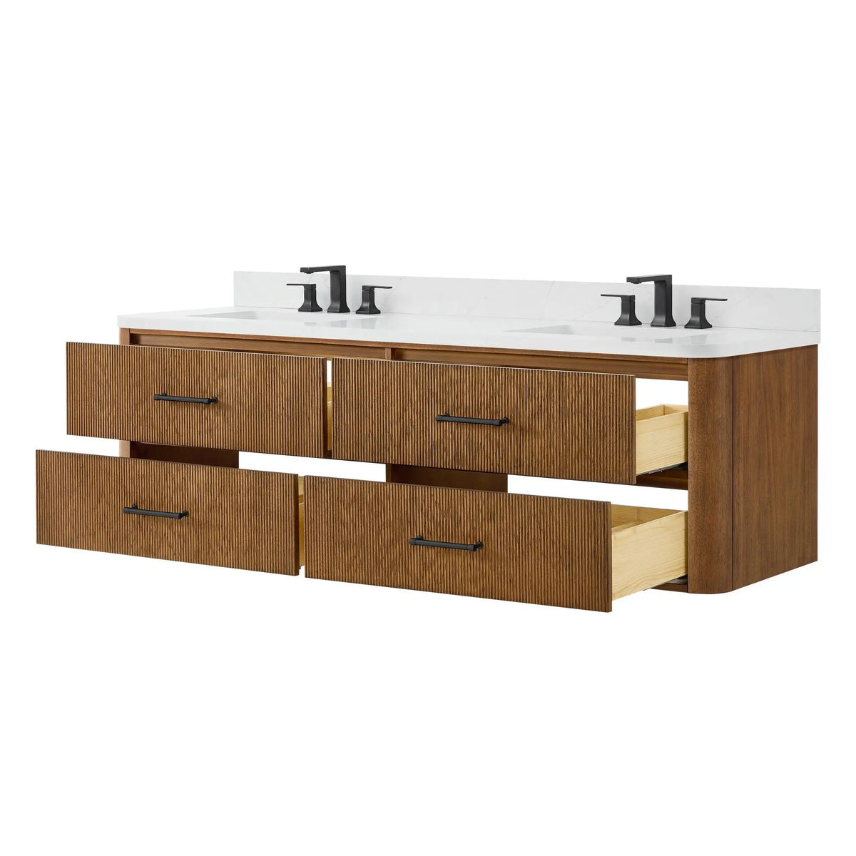 72" Francesca Double Wall Mounted Bathroom Vanity Toasted Walnut Matte Black Trim by wyndham View 8