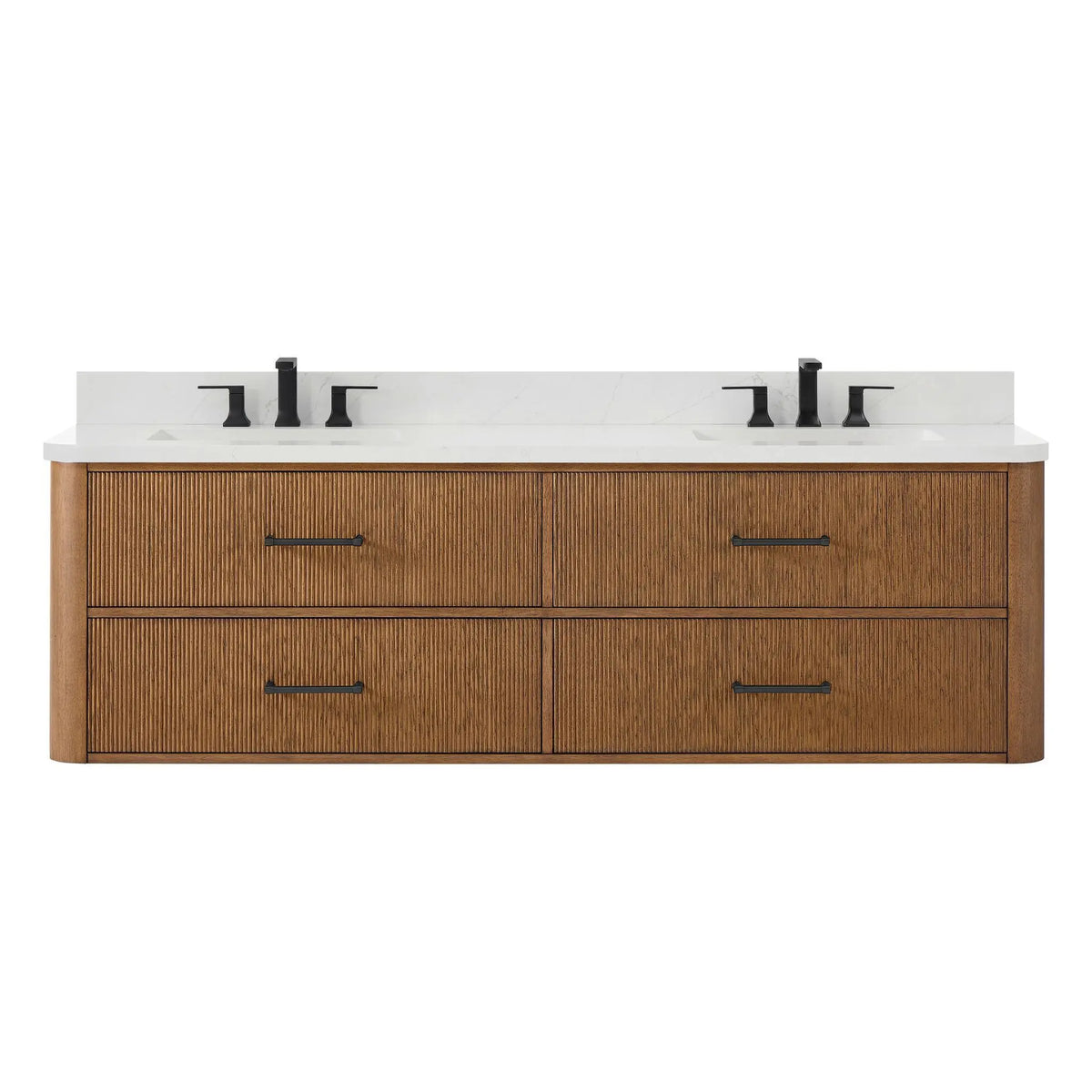 72" Francesca Double Wall Mounted Bathroom Vanity Toasted Walnut Matte Black Trim by wyndham View 6
