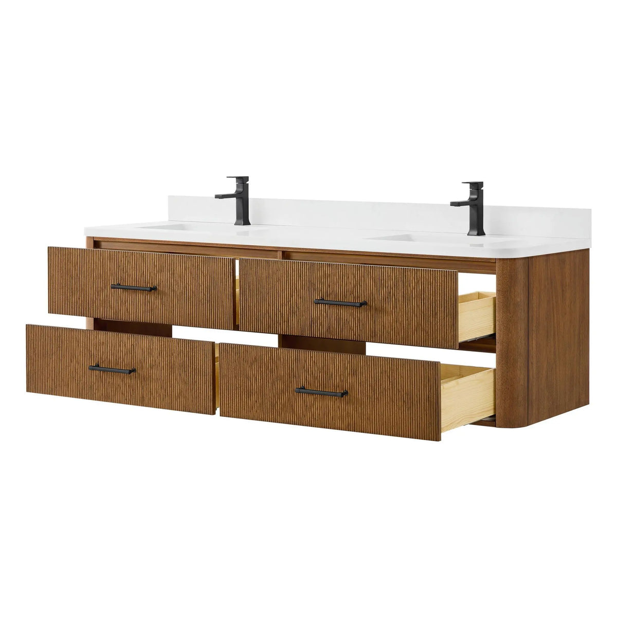 72" Francesca Double Wall Mounted Bathroom Vanity Toasted Walnut Matte Black Trim by wyndham View 13