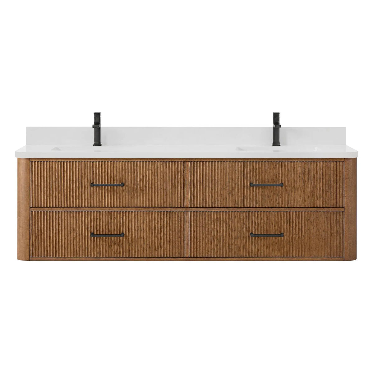 72" Francesca Double Wall Mounted Bathroom Vanity Toasted Walnut Matte Black Trim by wyndham View 11