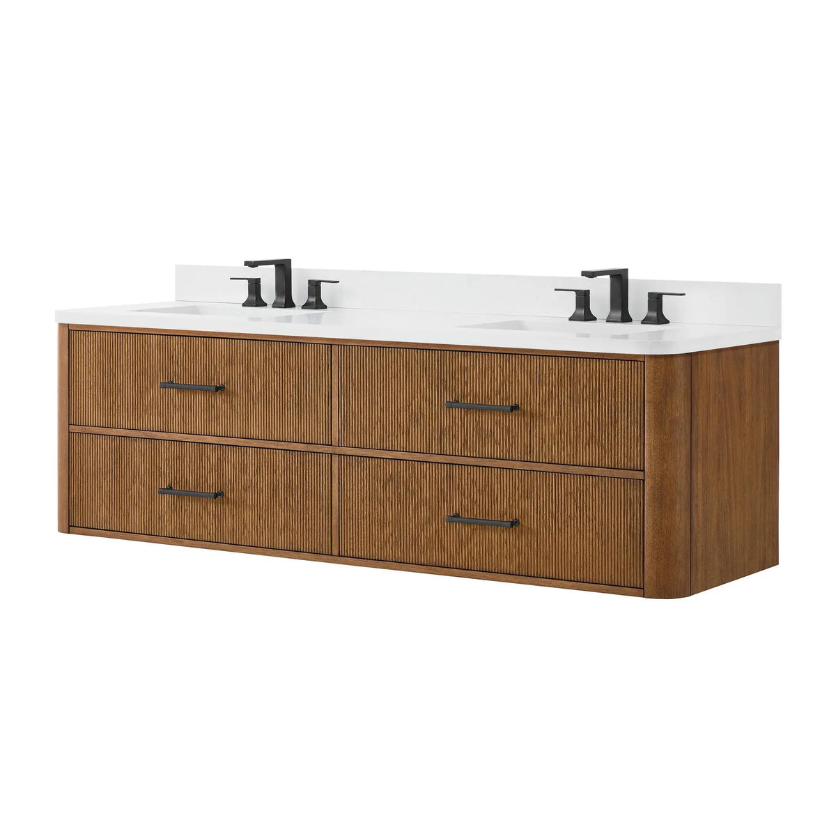 72" Francesca Double Wall Mounted Bathroom Vanity Toasted Walnut Matte Black Trim by wyndham View 20