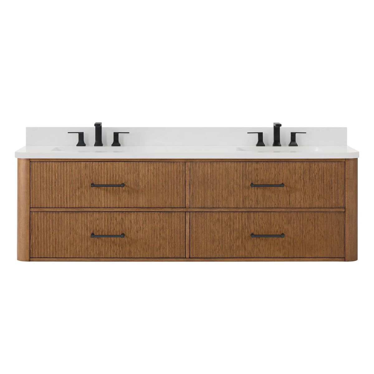 72" Francesca Double Wall Mounted Bathroom Vanity Toasted Walnut Matte Black Trim by wyndham View 16