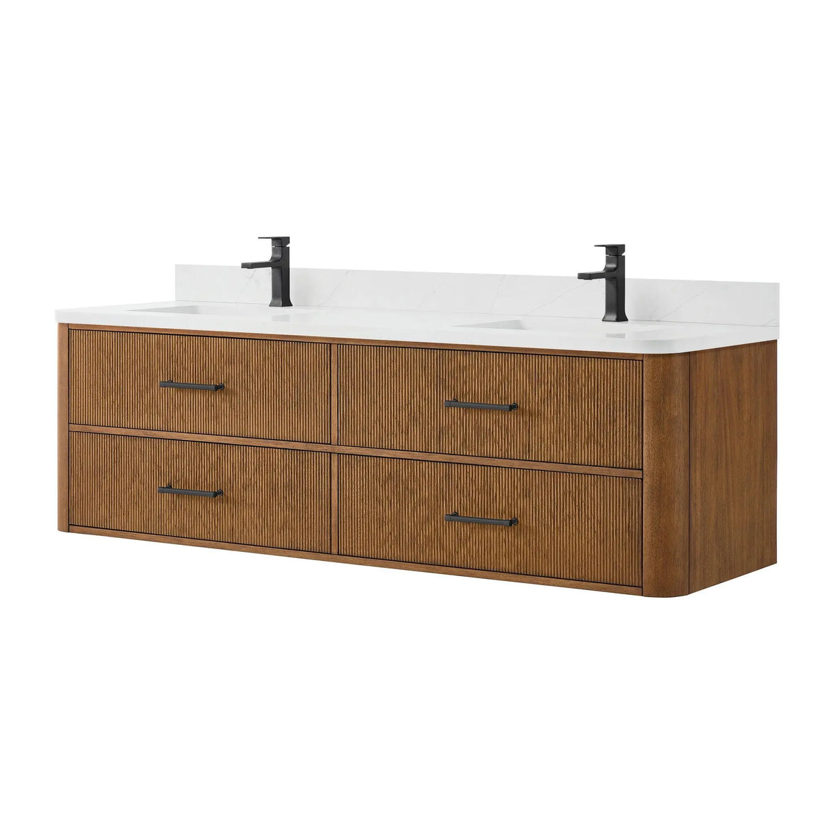 72" Francesca Double Wall Mounted Bathroom Vanity Toasted Walnut Matte Black Trim by wyndham View 5