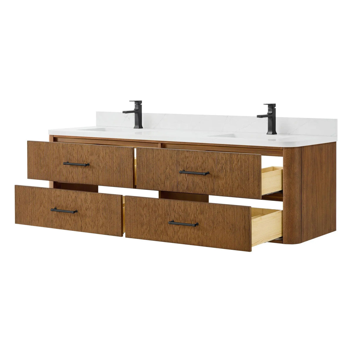 72" Francesca Double Wall Mounted Bathroom Vanity Toasted Walnut Matte Black Trim by wyndham View 3