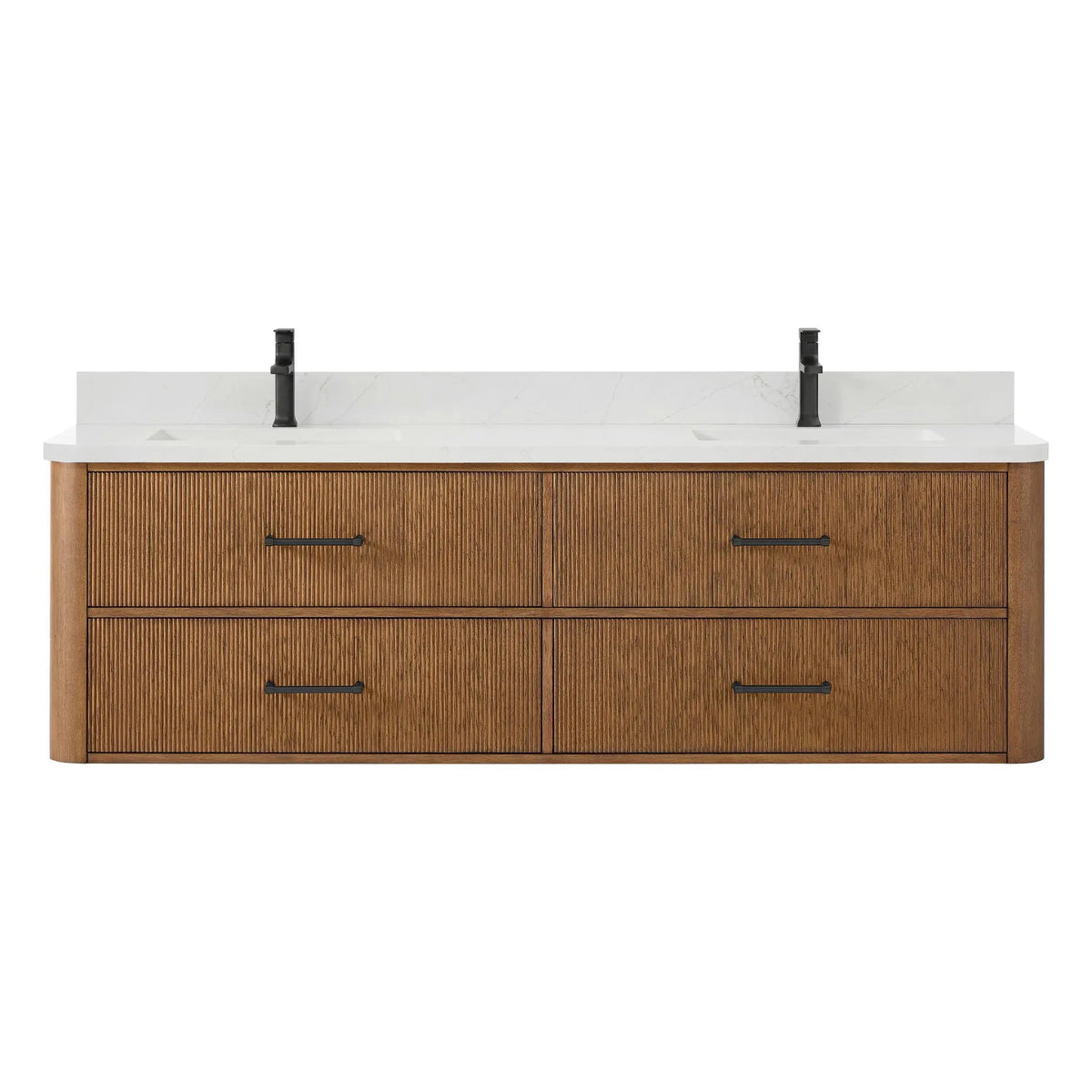 72" Francesca Double Wall Mounted Bathroom Vanity Toasted Walnut Matte Black Trim by wyndham View 1