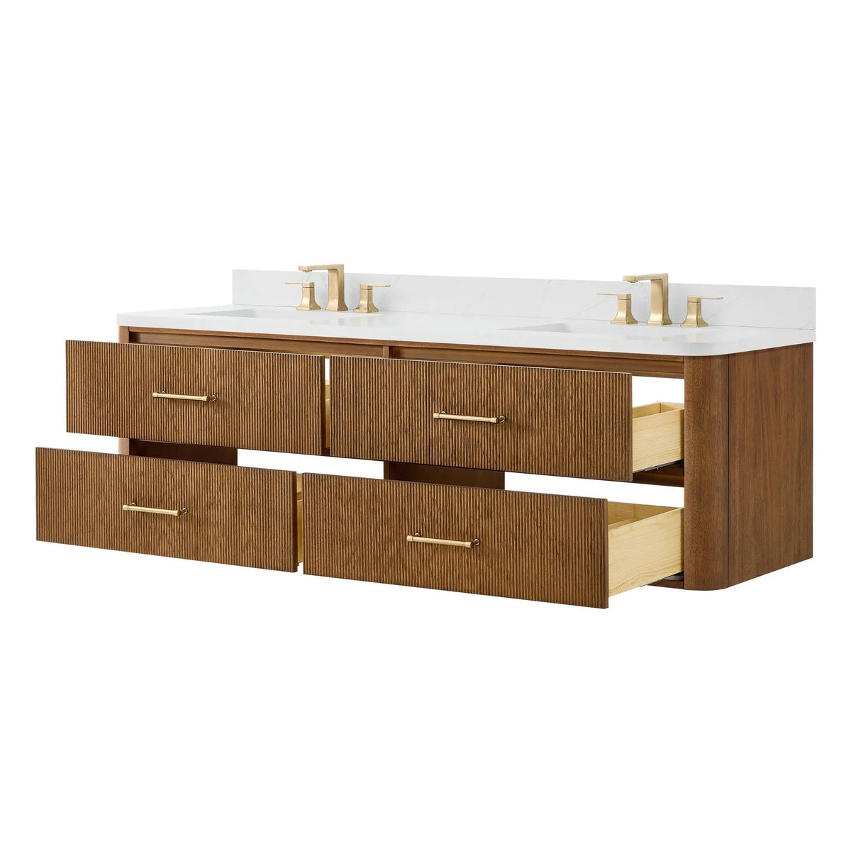 72" Francesca Double Wall Mounted Bathroom Vanity Toasted Walnut Satin Bronze Trim by wyndham View 8