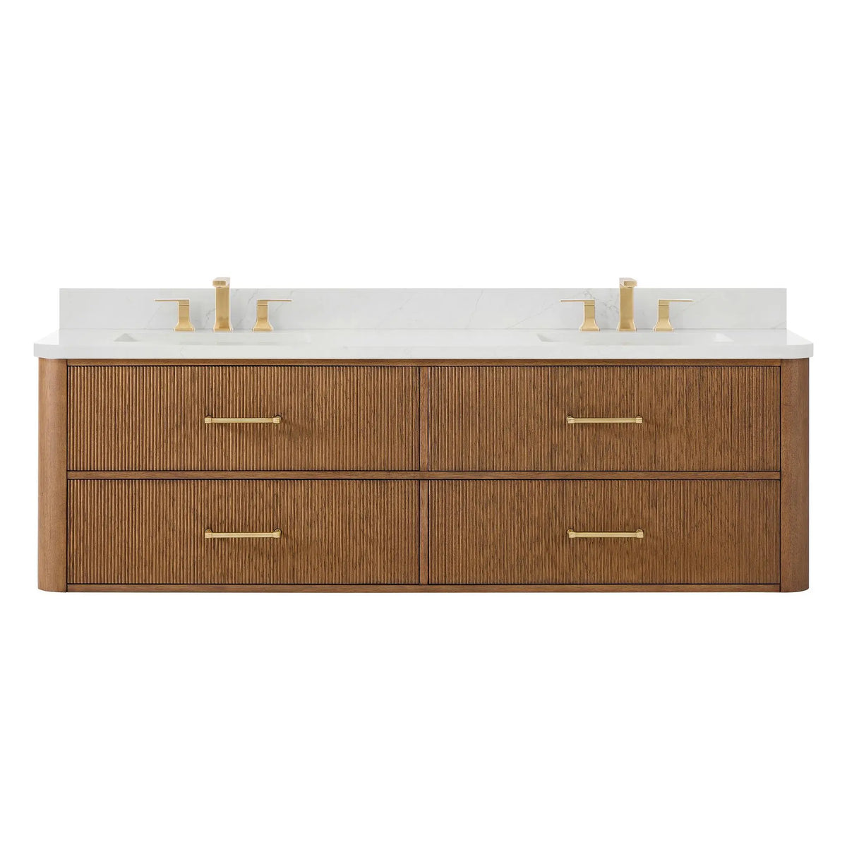 72" Francesca Double Wall Mounted Bathroom Vanity Toasted Walnut Satin Bronze Trim by wyndham View 6