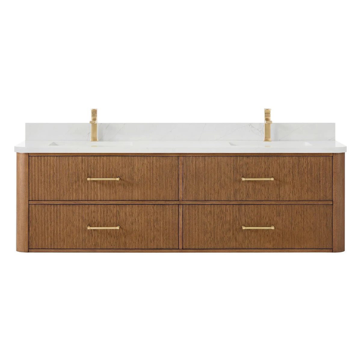 72" Francesca Double Wall Mounted Bathroom Vanity Toasted Walnut Satin Bronze Trim by wyndham View 1