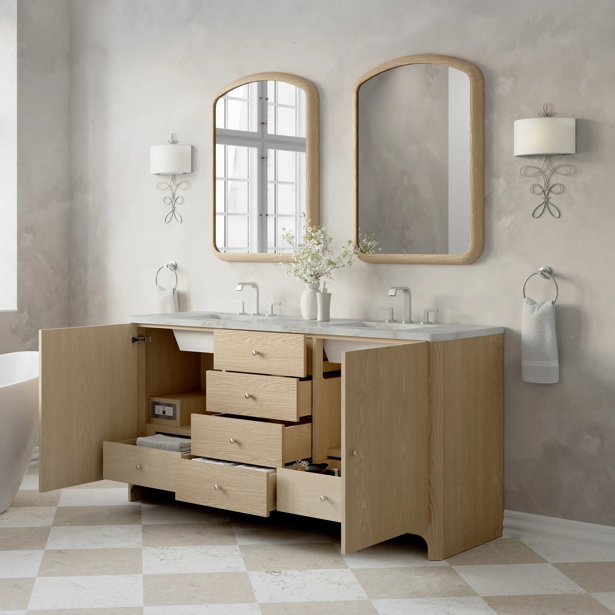 72 Gracyn Double Vanity In Coastal Driftwood Power Enabled Victorian Silver Silestone 8 Widespread 7