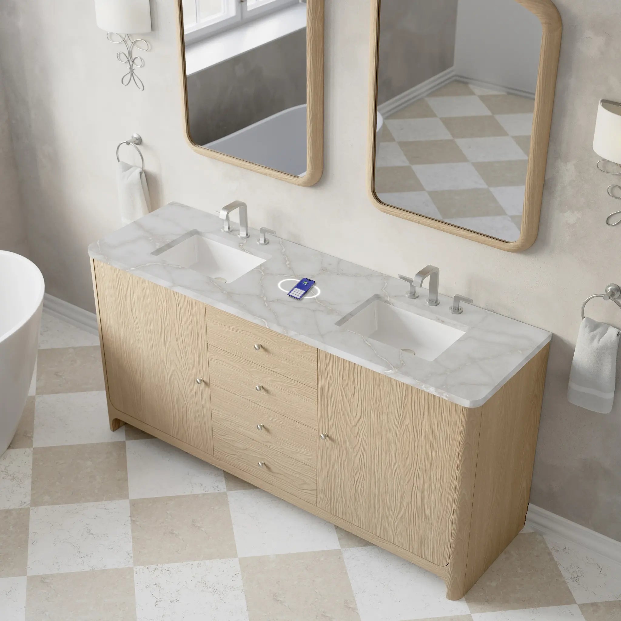 72 Gracyn Double Vanity In Coastal Driftwood Power Enabled Victorian Silver Silestone 8 Widespread 9