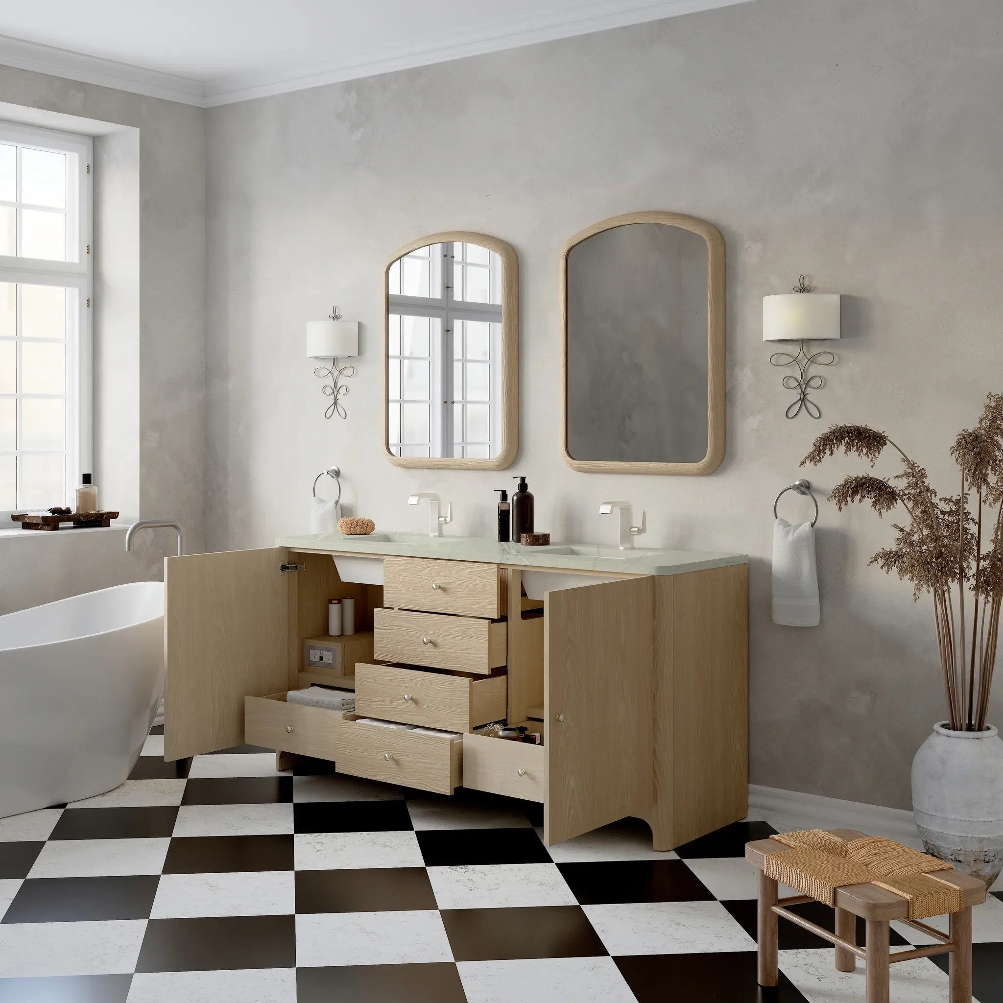 72" Gracyn Double Vanity in Coastal Driftwood-Victorian Silver Silestone-Single Hole image 4