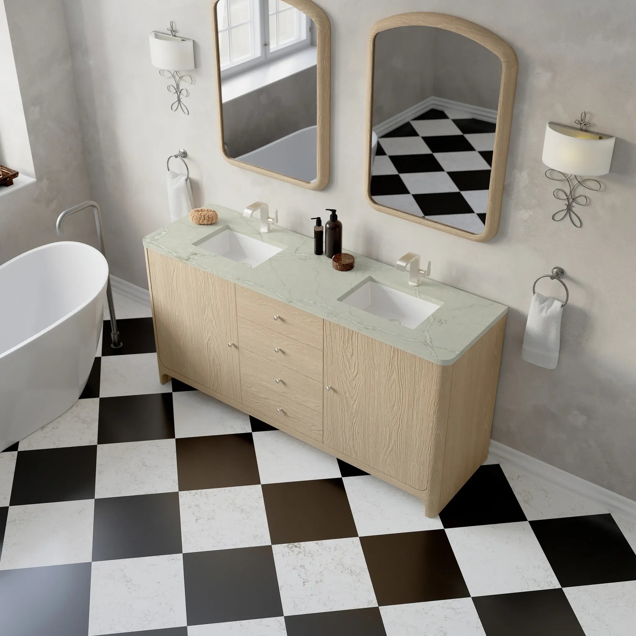 72" Gracyn Double Vanity in Coastal Driftwood-Victorian Silver Silestone-Single Hole image 6