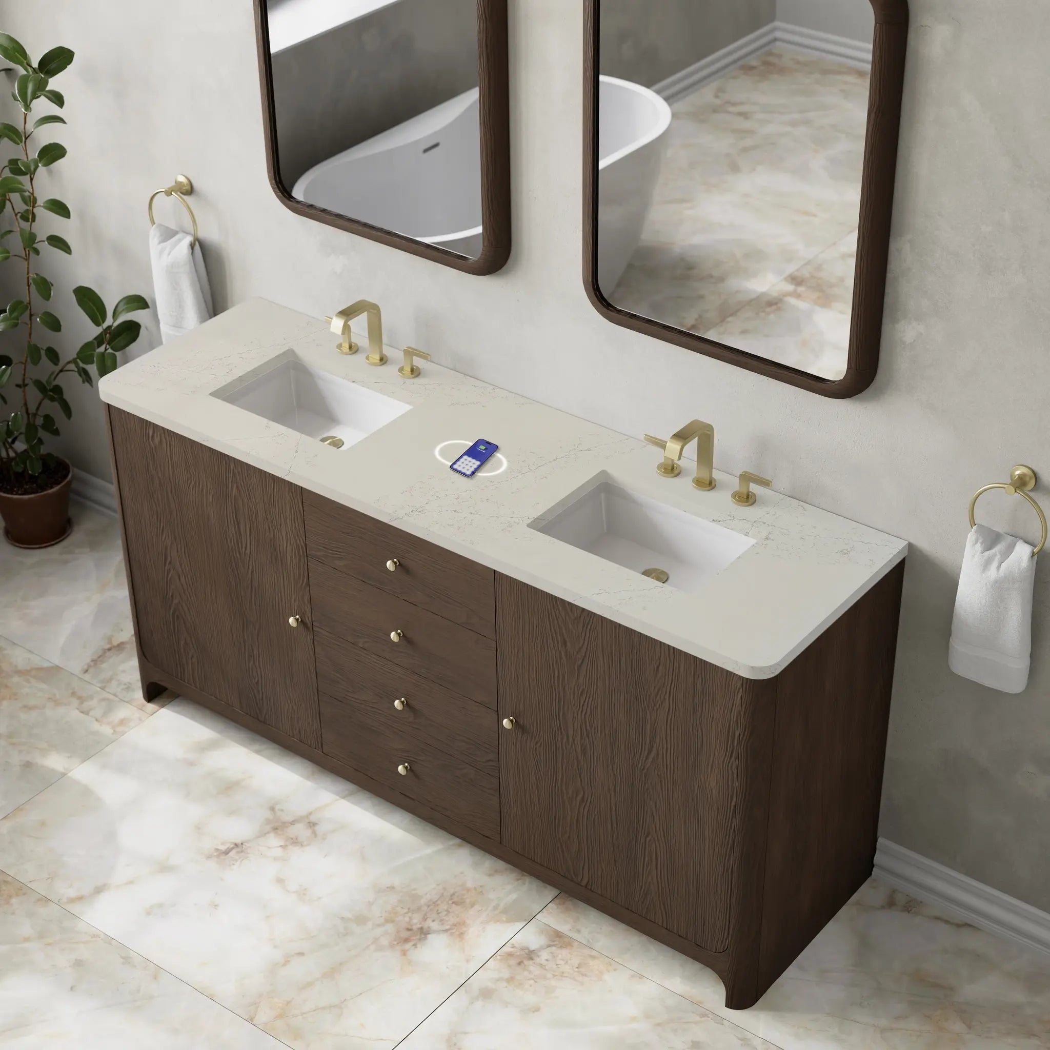 72 Gracyn Double Vanity In Sable Power Enabled Siberian Silestone 8 Widespread 7