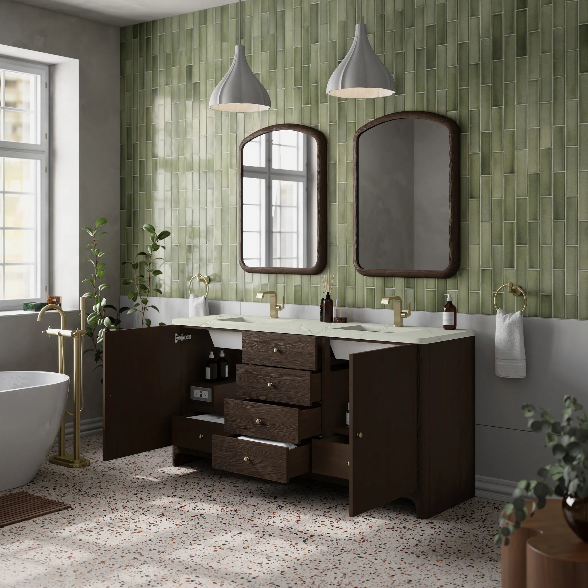 72" Gracyn Double Vanity in Sable-Victorian Silver Silestone-Single Hole image 4
