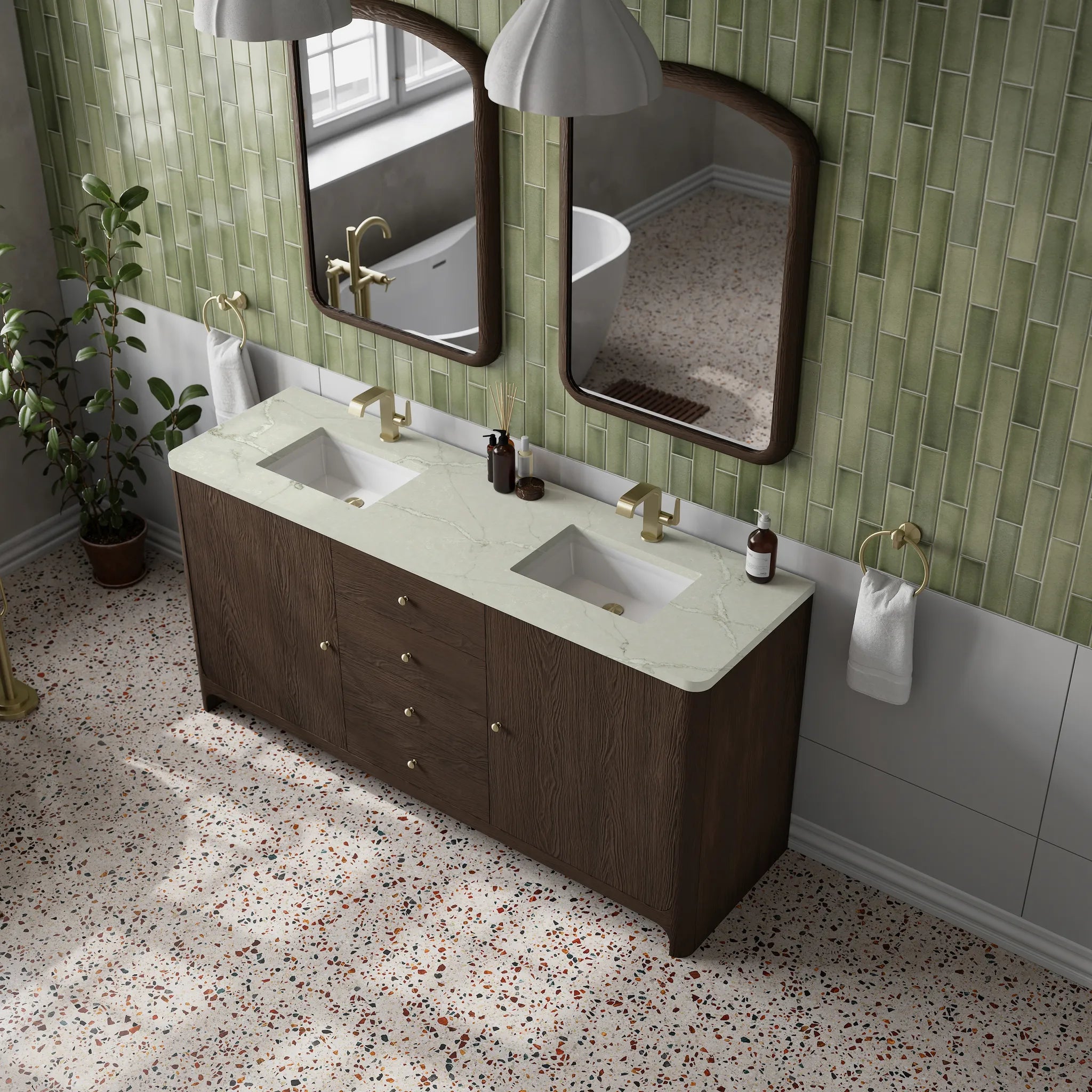 72" Gracyn Double Vanity in Sable-Victorian Silver Silestone-Single Hole image 6