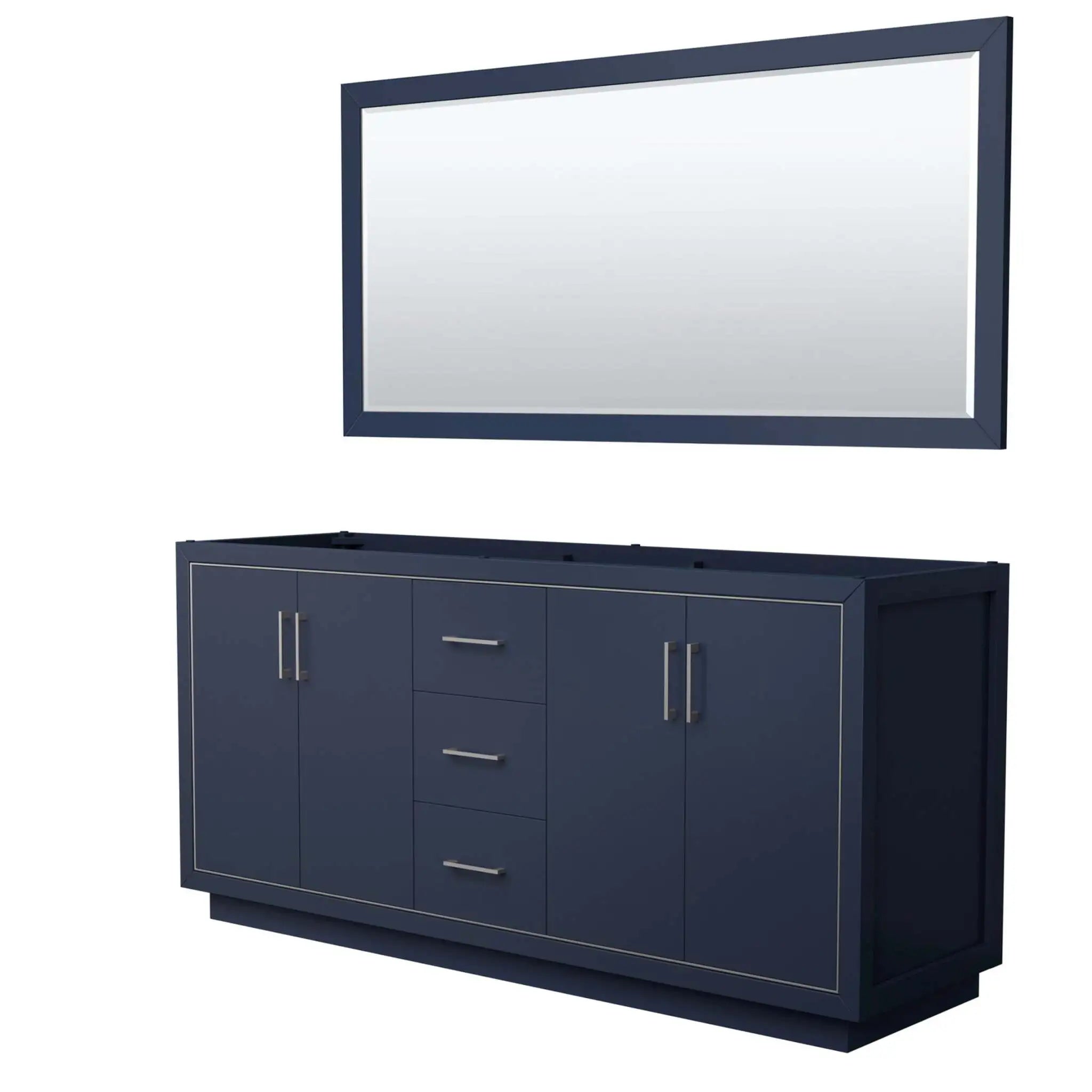 72" Icon Double Bathroom Vanity in Dark Blue with Brushed Nickel Trim & 70" Mirror by Wyndham