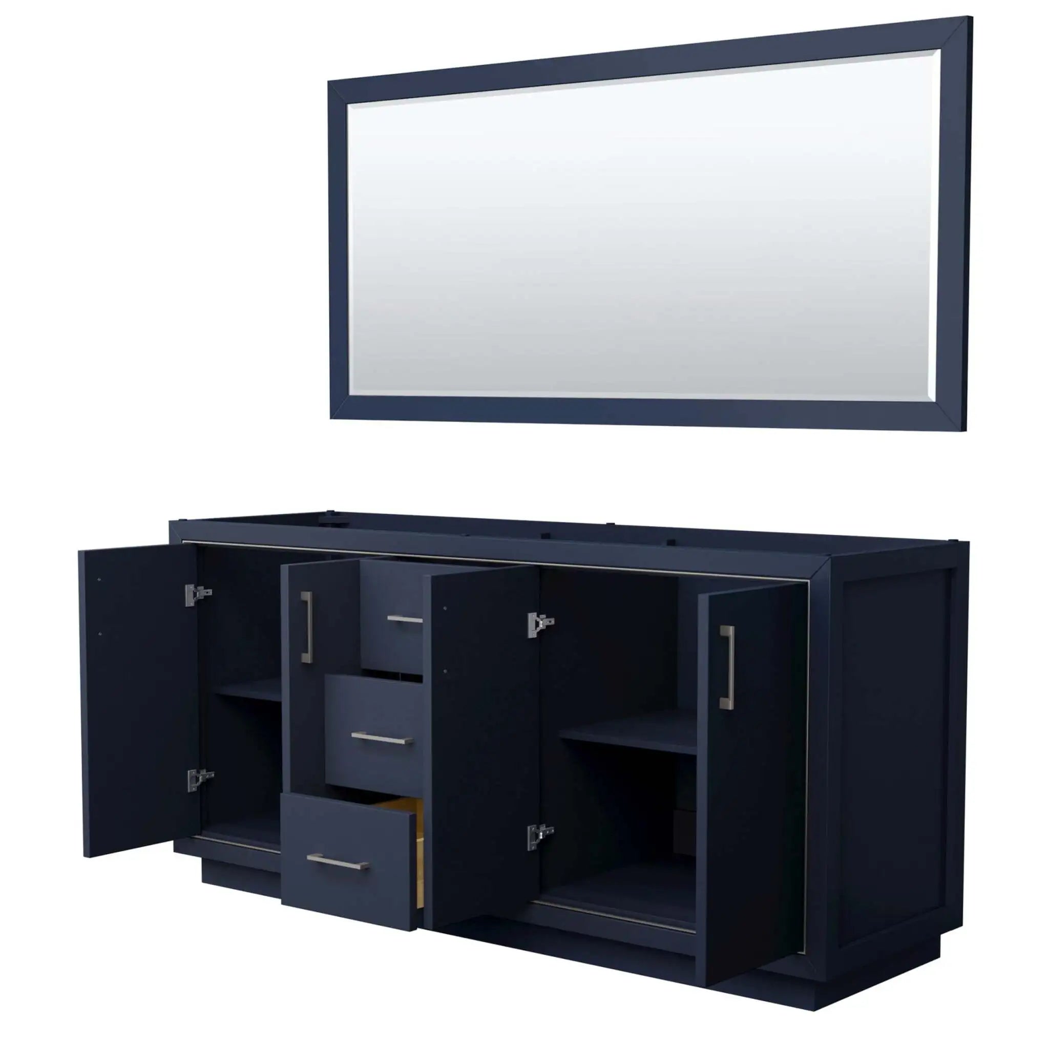 72" Icon Double Bathroom Vanity in Dark Blue with Brushed Nickel Trim & 70" Mirror by Wyndham