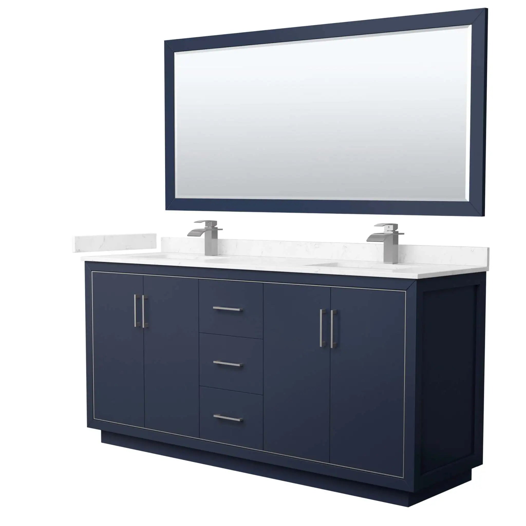 72" Icon Double Bathroom Vanity in Dark Blue with Brushed Nickel Trim & 70" Mirror by Wyndham