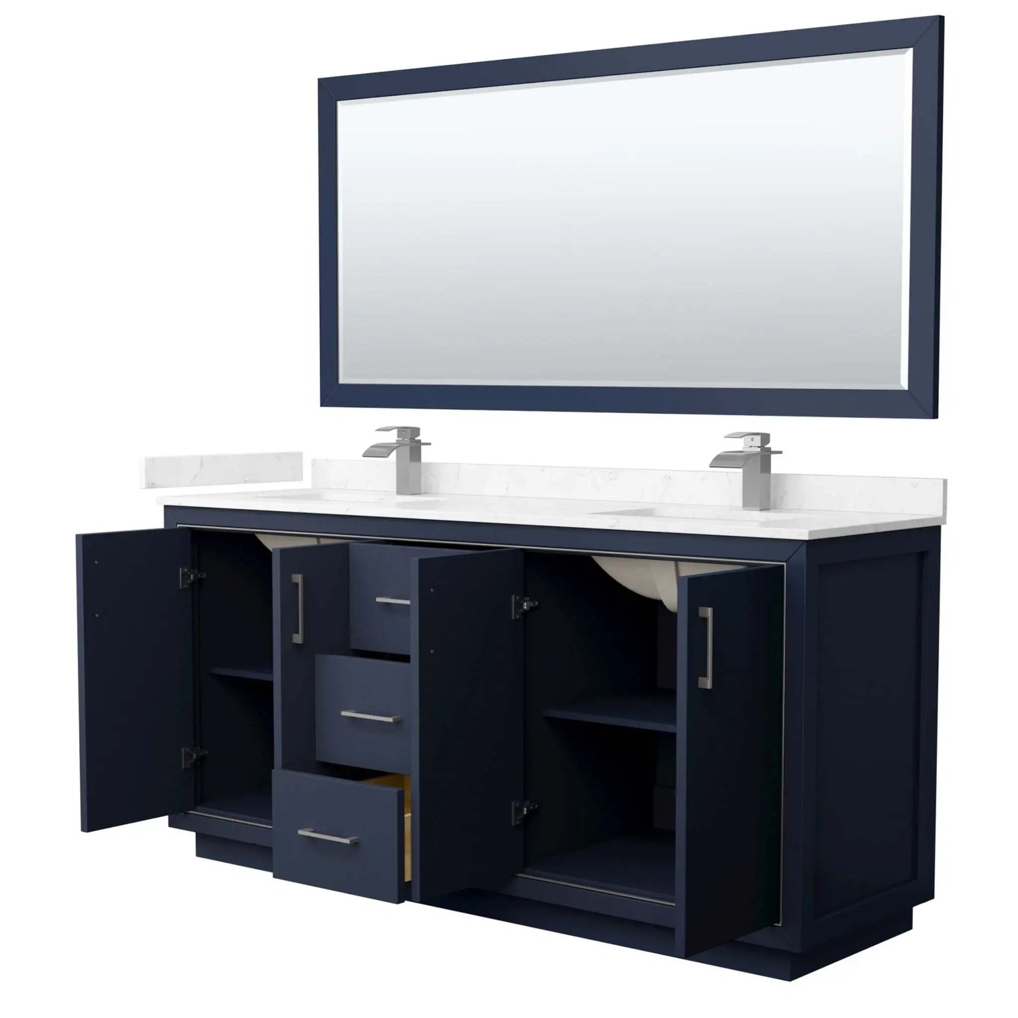 72" Icon Double Bathroom Vanity in Dark Blue with Brushed Nickel Trim & 70" Mirror by Wyndham