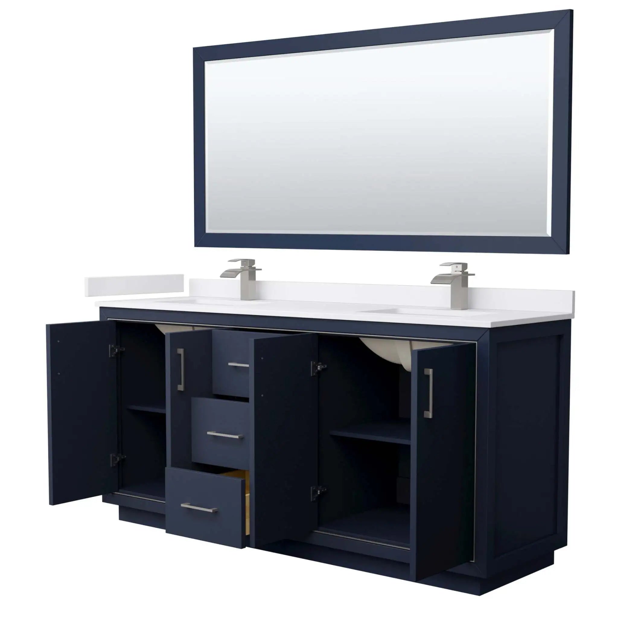 72" Icon Double Bathroom Vanity in Dark Blue with Brushed Nickel Trim & 70" Mirror by Wyndham