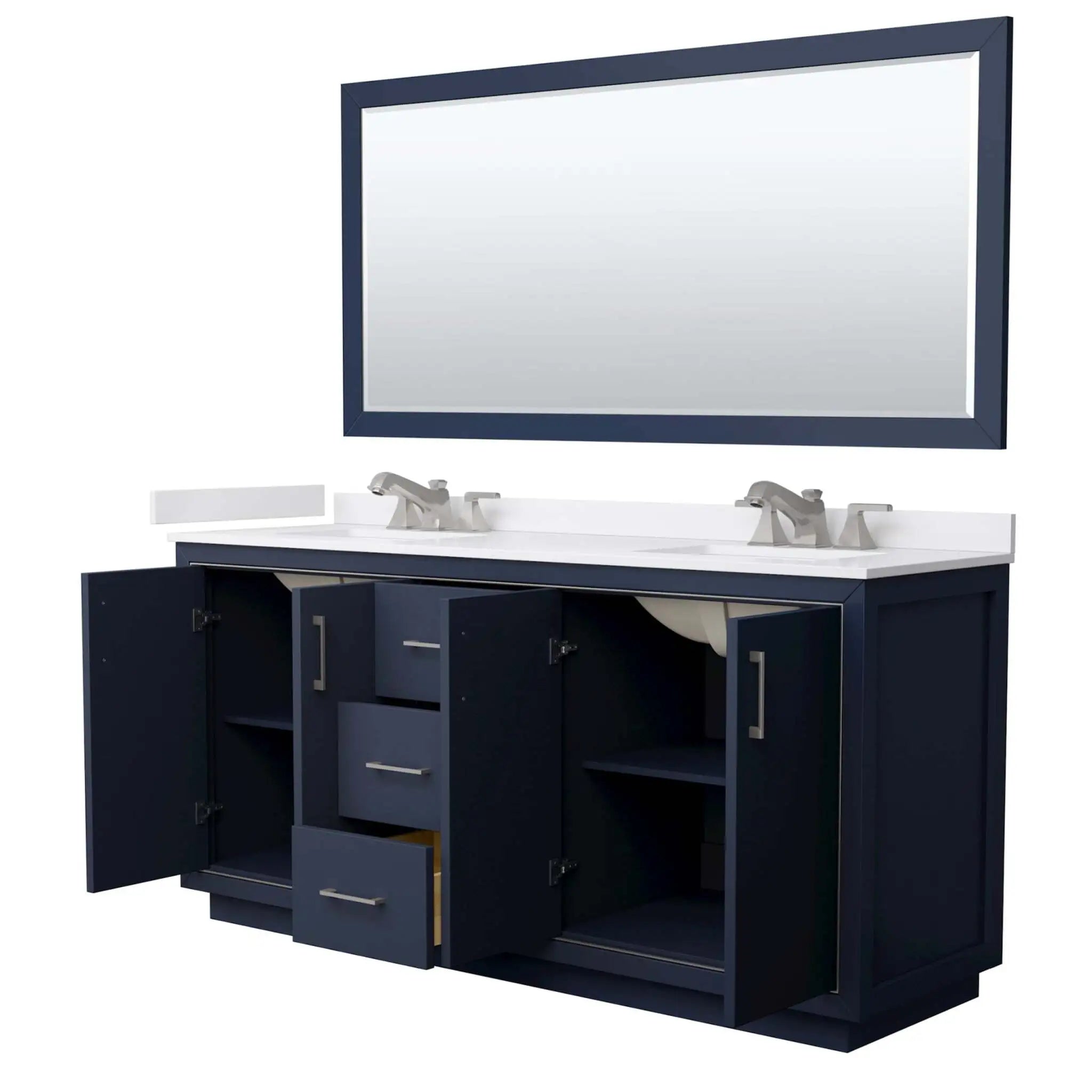 72" Icon Double Bathroom Vanity in Dark Blue with Brushed Nickel Trim & 70" Mirror by Wyndham