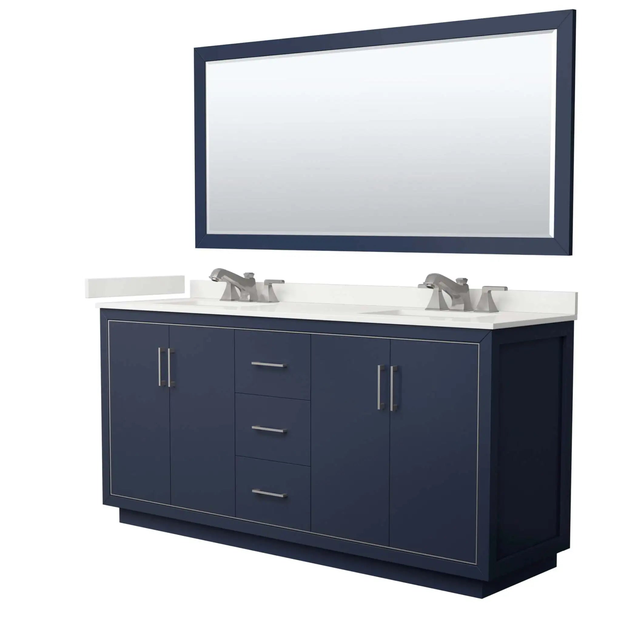 72" Icon Double Bathroom Vanity in Dark Blue with Brushed Nickel Trim & 70" Mirror by Wyndham