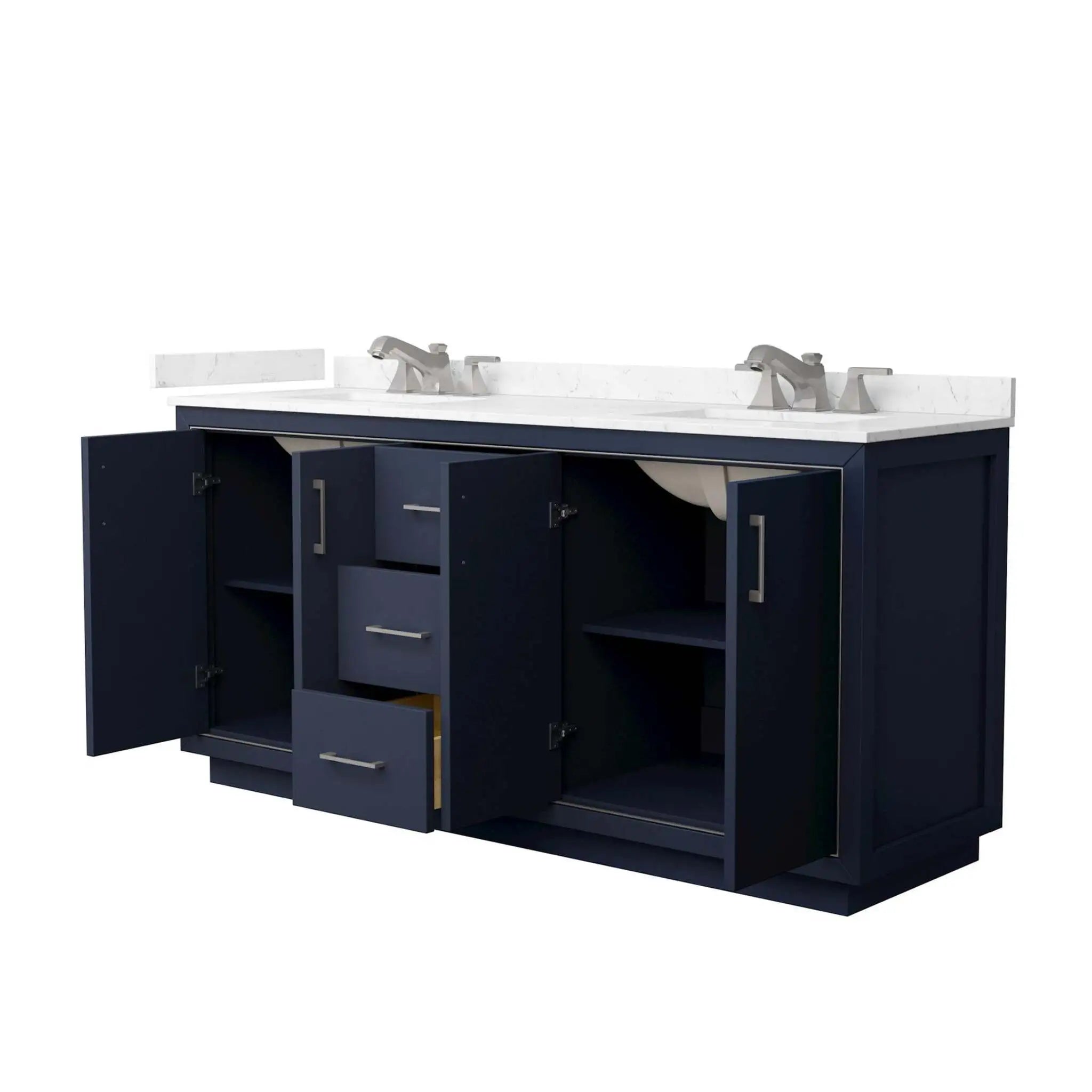 72" Icon Double Bathroom Vanity in Dark Blue with Brushed Nickel Trim by Wyndham
