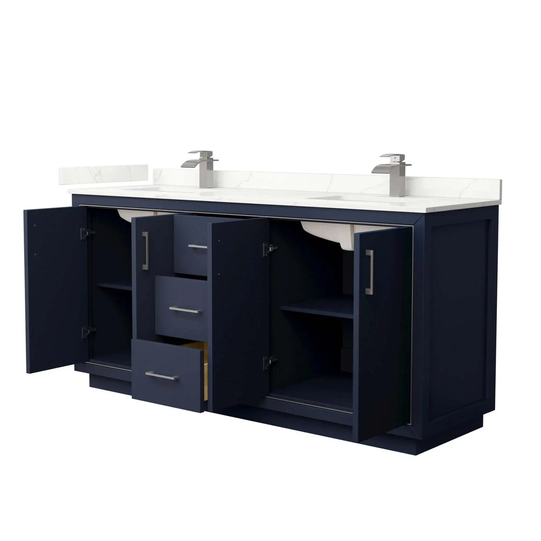 72" Icon Double Bathroom Vanity in Dark Blue with Brushed Nickel Trim by Wyndham