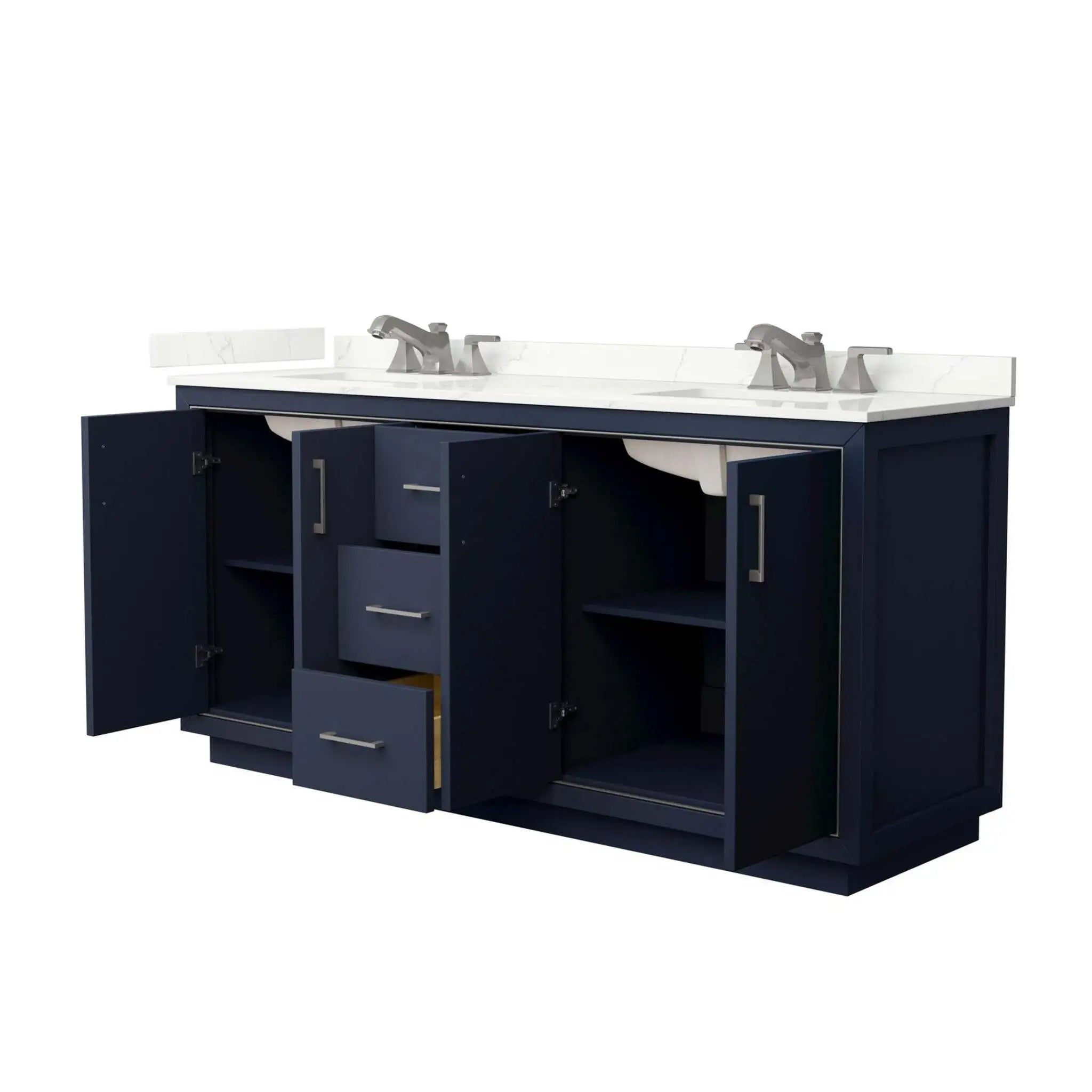 72" Icon Double Bathroom Vanity in Dark Blue with Brushed Nickel Trim by Wyndham