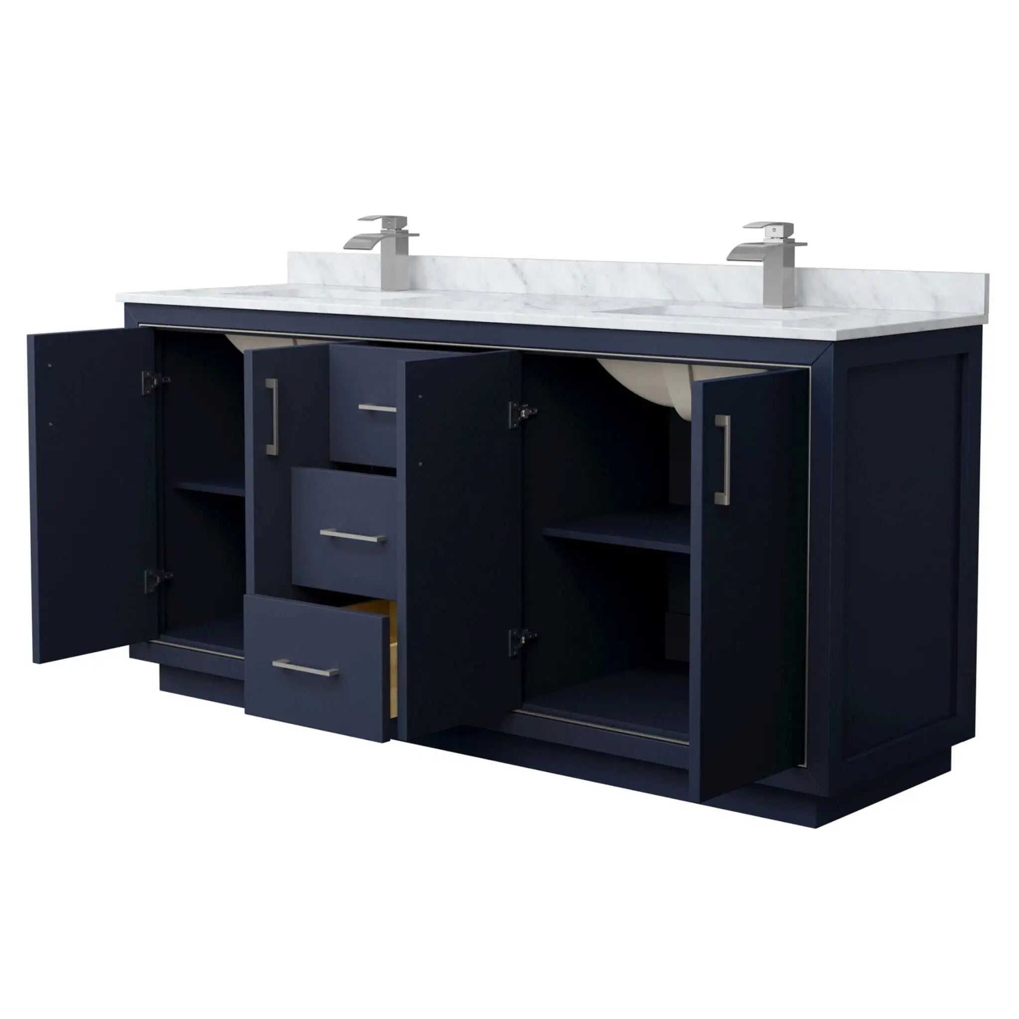 72" Icon Double Bathroom Vanity in Dark Blue with Brushed Nickel Trim by Wyndham