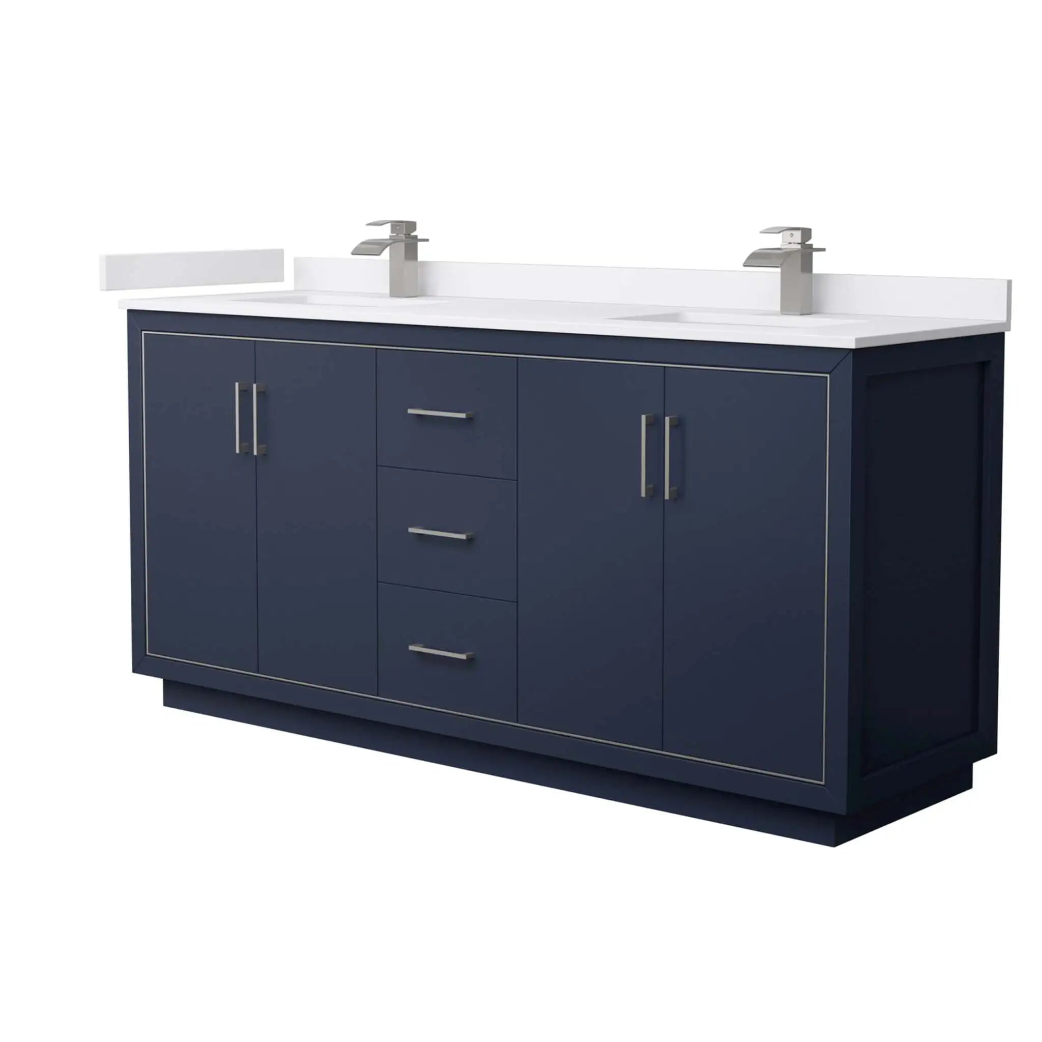 72" Icon Double Bathroom Vanity in Dark Blue with Brushed Nickel Trim by Wyndham