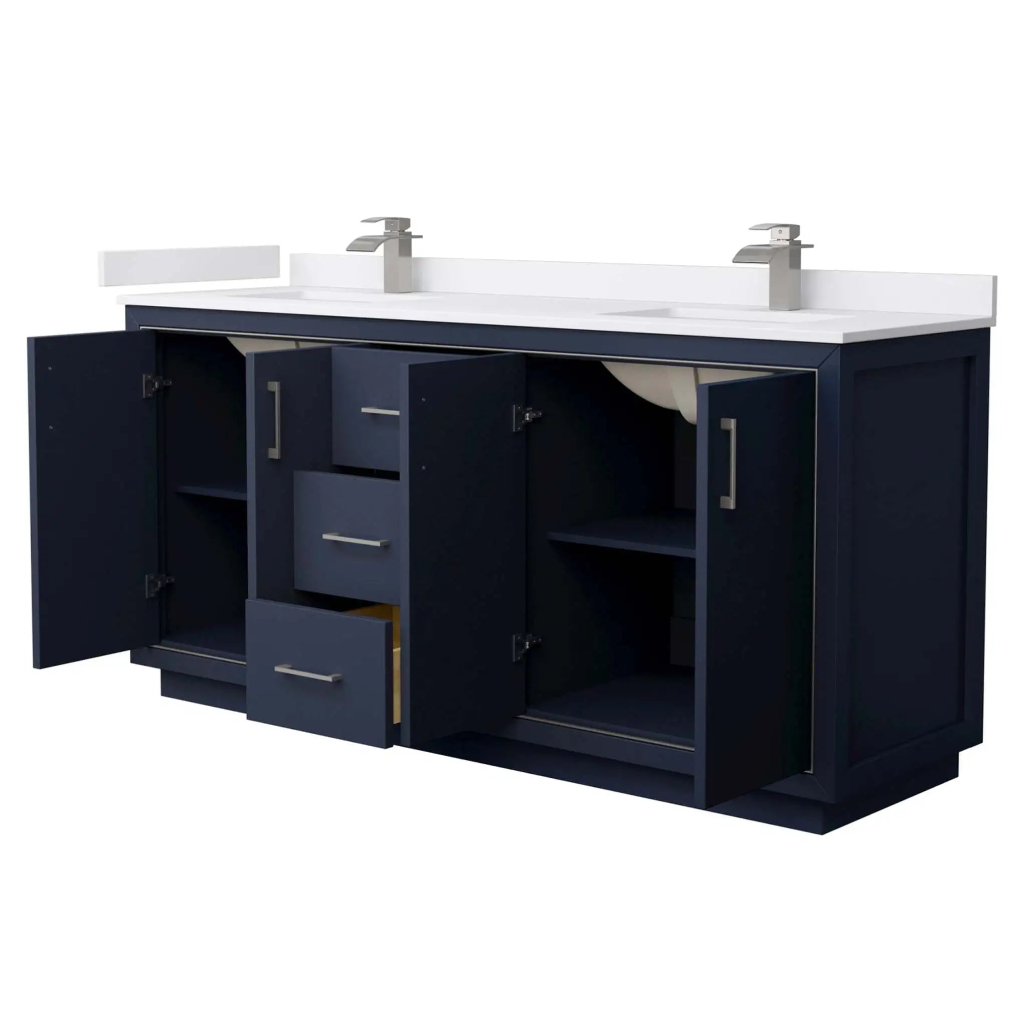 72" Icon Double Bathroom Vanity in Dark Blue with Brushed Nickel Trim by Wyndham