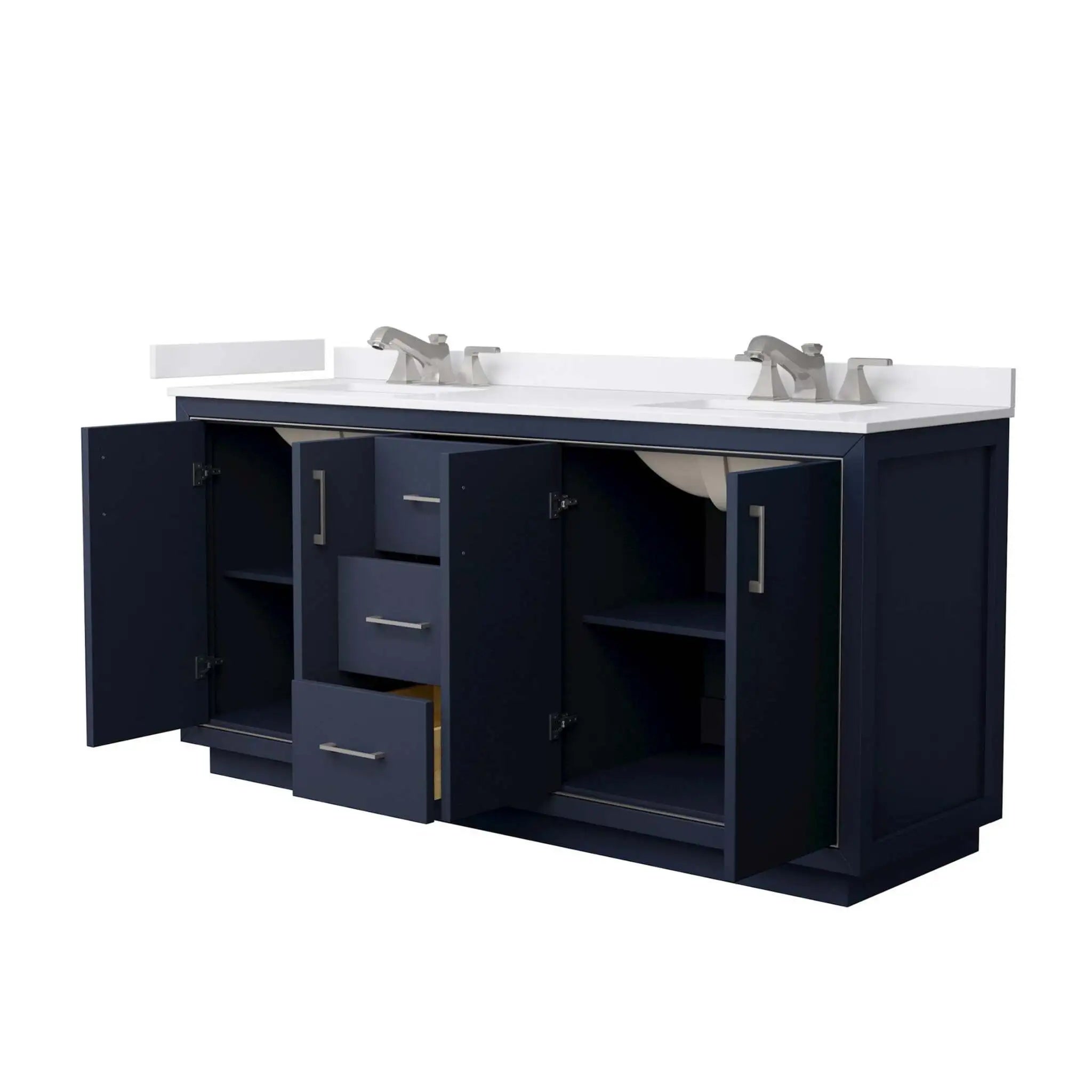 72" Icon Double Bathroom Vanity in Dark Blue with Brushed Nickel Trim by Wyndham