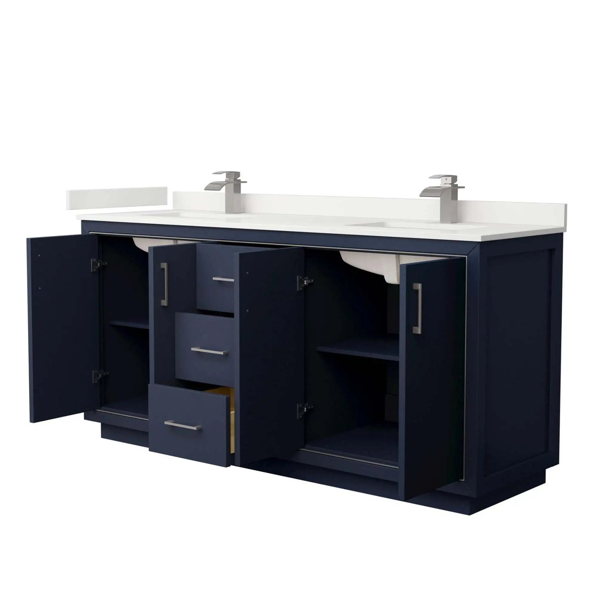 72" Icon Double Bathroom Vanity in Dark Blue with Brushed Nickel Trim by Wyndham