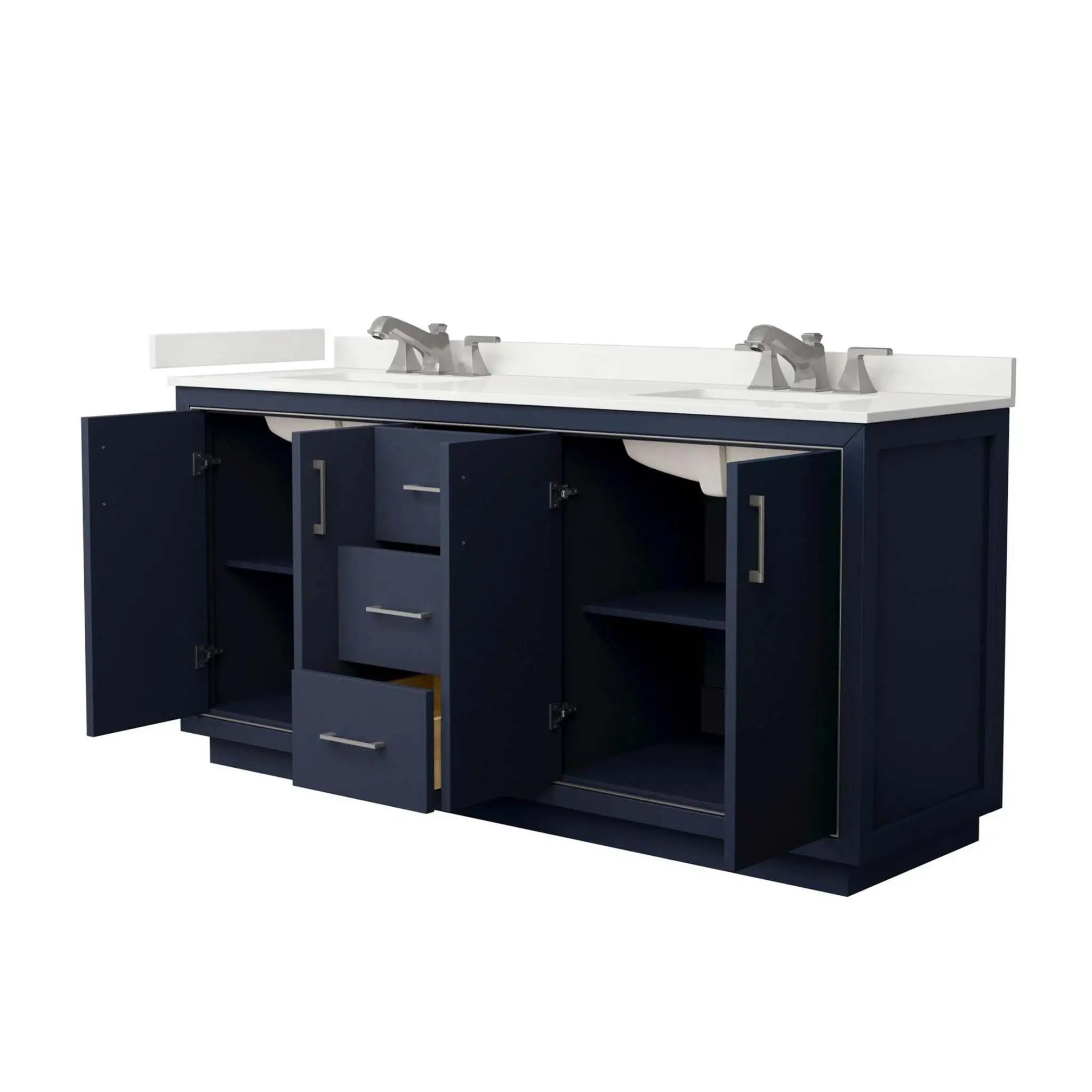 72" Icon Double Bathroom Vanity in Dark Blue with Brushed Nickel Trim by Wyndham