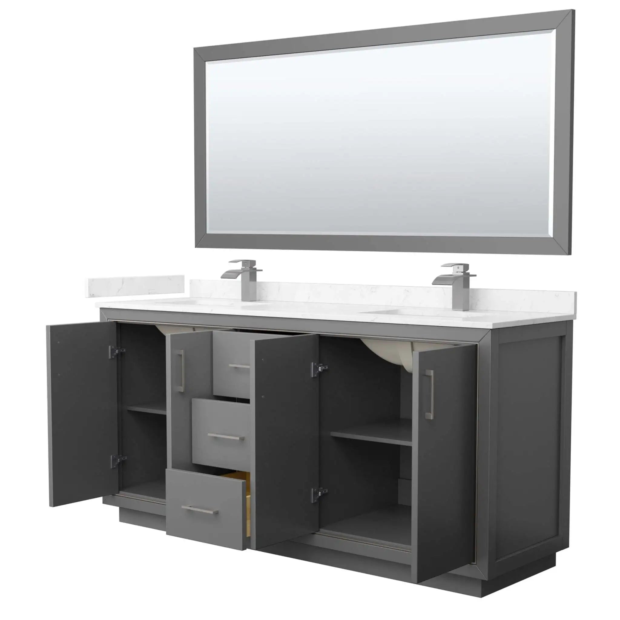 72" Icon Double Bathroom Vanity in Dark Gray with Brushed Nickel Trim & 70" Mirror by Wyndham