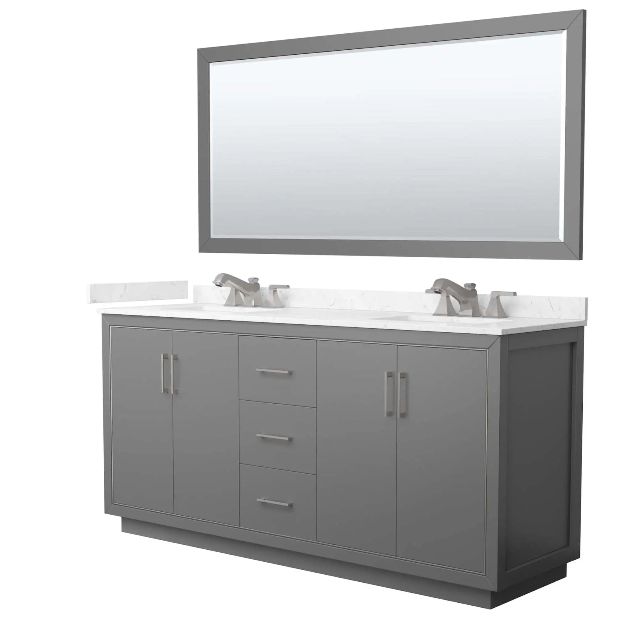 72" Icon Double Bathroom Vanity in Dark Gray with Brushed Nickel Trim & 70" Mirror by Wyndham