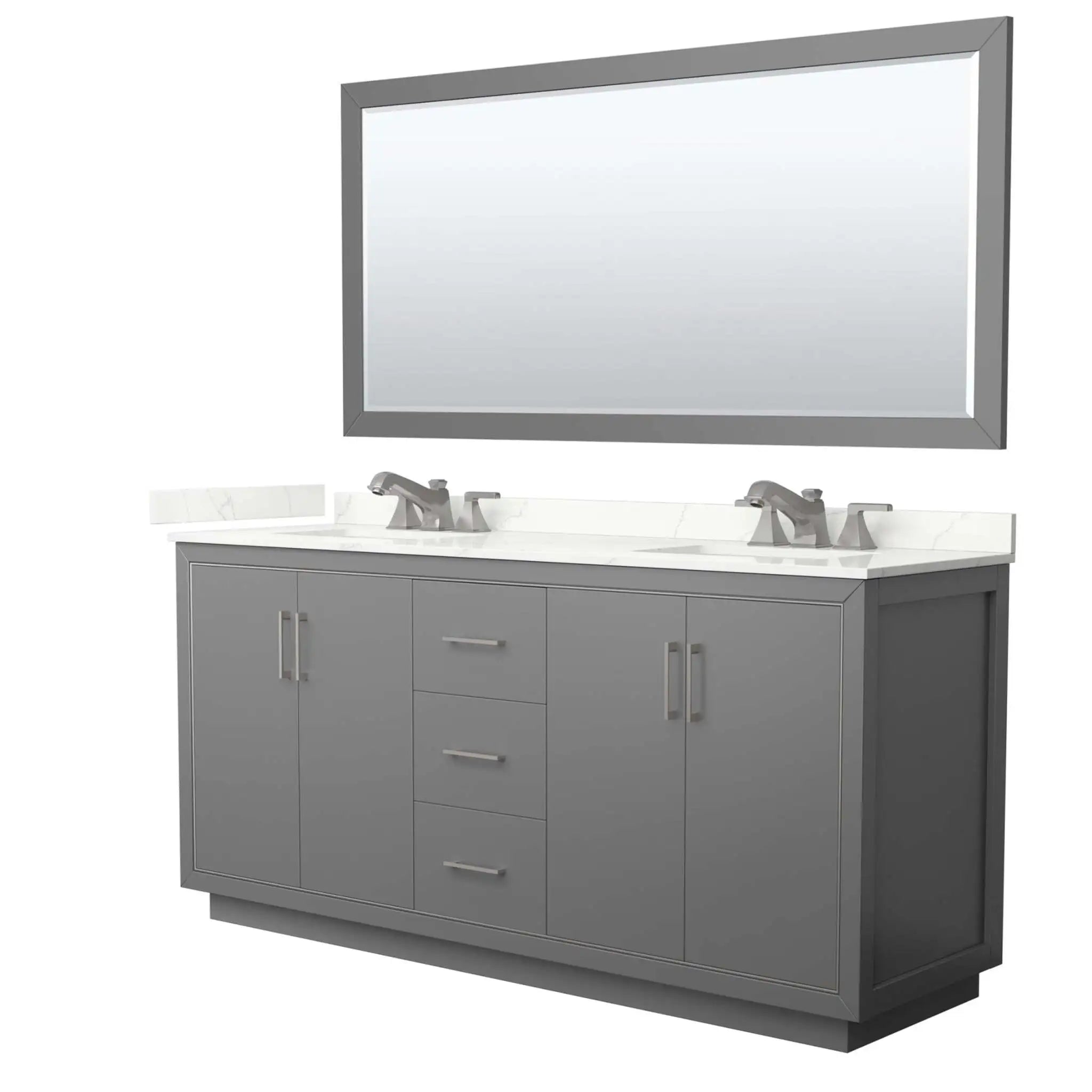 72" Icon Double Bathroom Vanity in Dark Gray with Brushed Nickel Trim & 70" Mirror by Wyndham