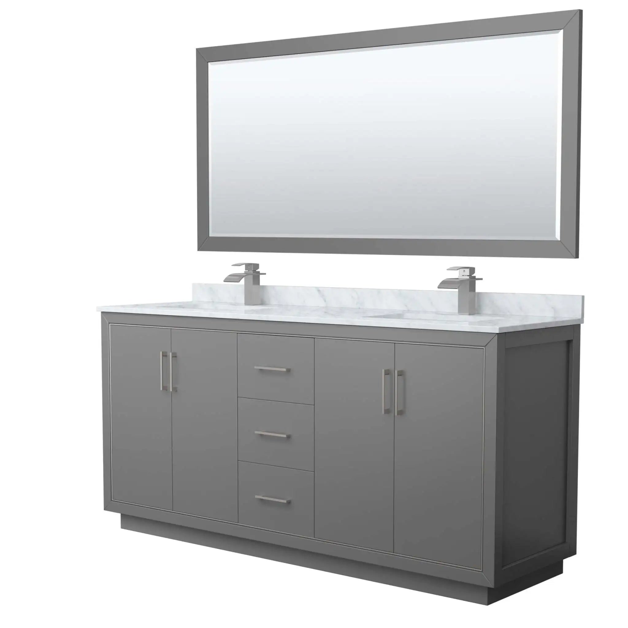 72" Icon Double Bathroom Vanity in Dark Gray with Brushed Nickel Trim & 70" Mirror by Wyndham