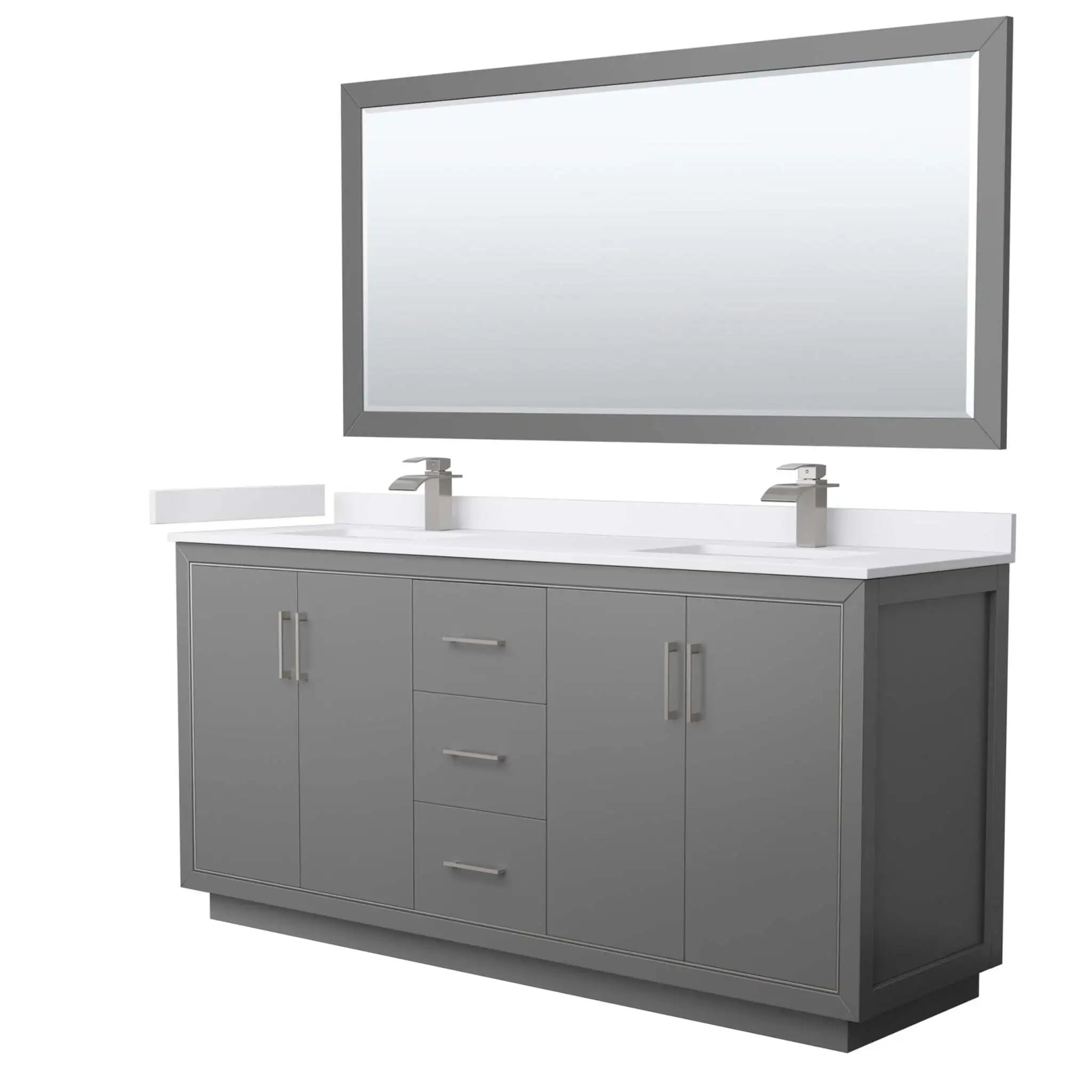 72" Icon Double Bathroom Vanity in Dark Gray with Brushed Nickel Trim & 70" Mirror by Wyndham