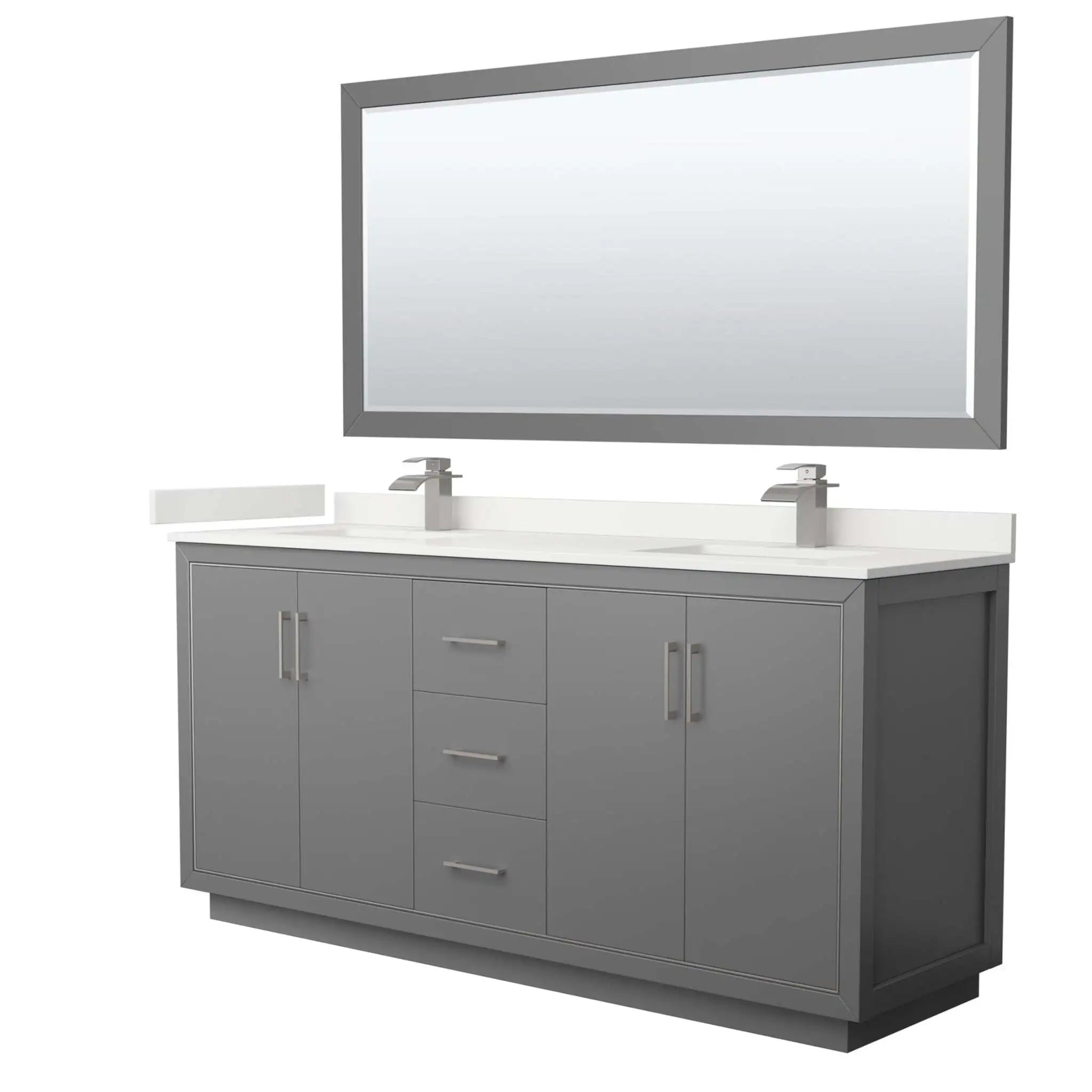 72" Icon Double Bathroom Vanity in Dark Gray with Brushed Nickel Trim & 70" Mirror by Wyndham
