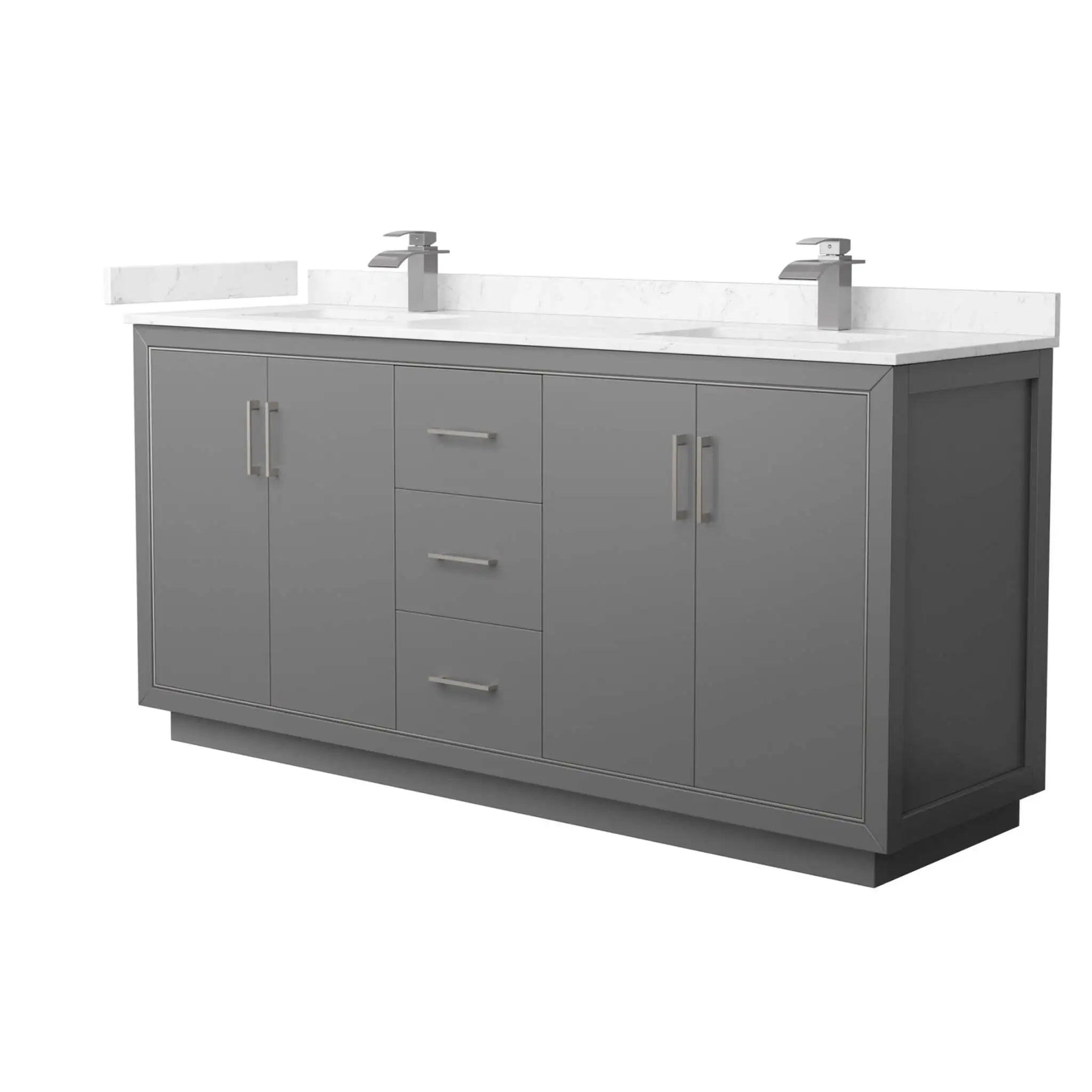 72" Icon Double Bathroom Vanity in Dark Gray with Brushed Nickel Trim by Wyndham