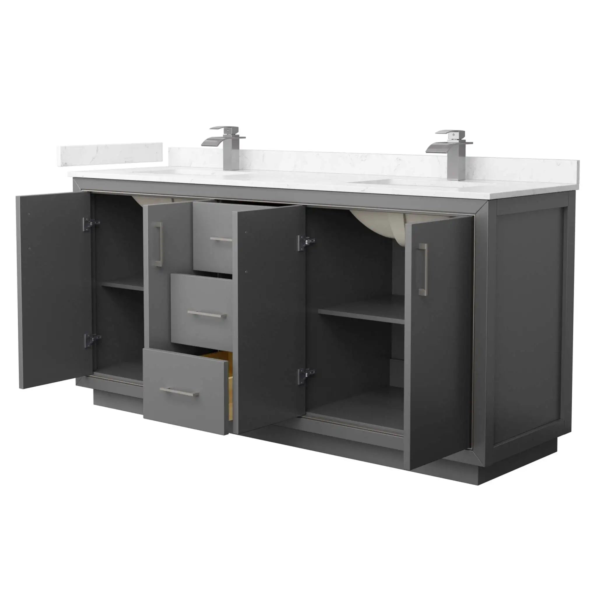 72" Icon Double Bathroom Vanity in Dark Gray with Brushed Nickel Trim by Wyndham