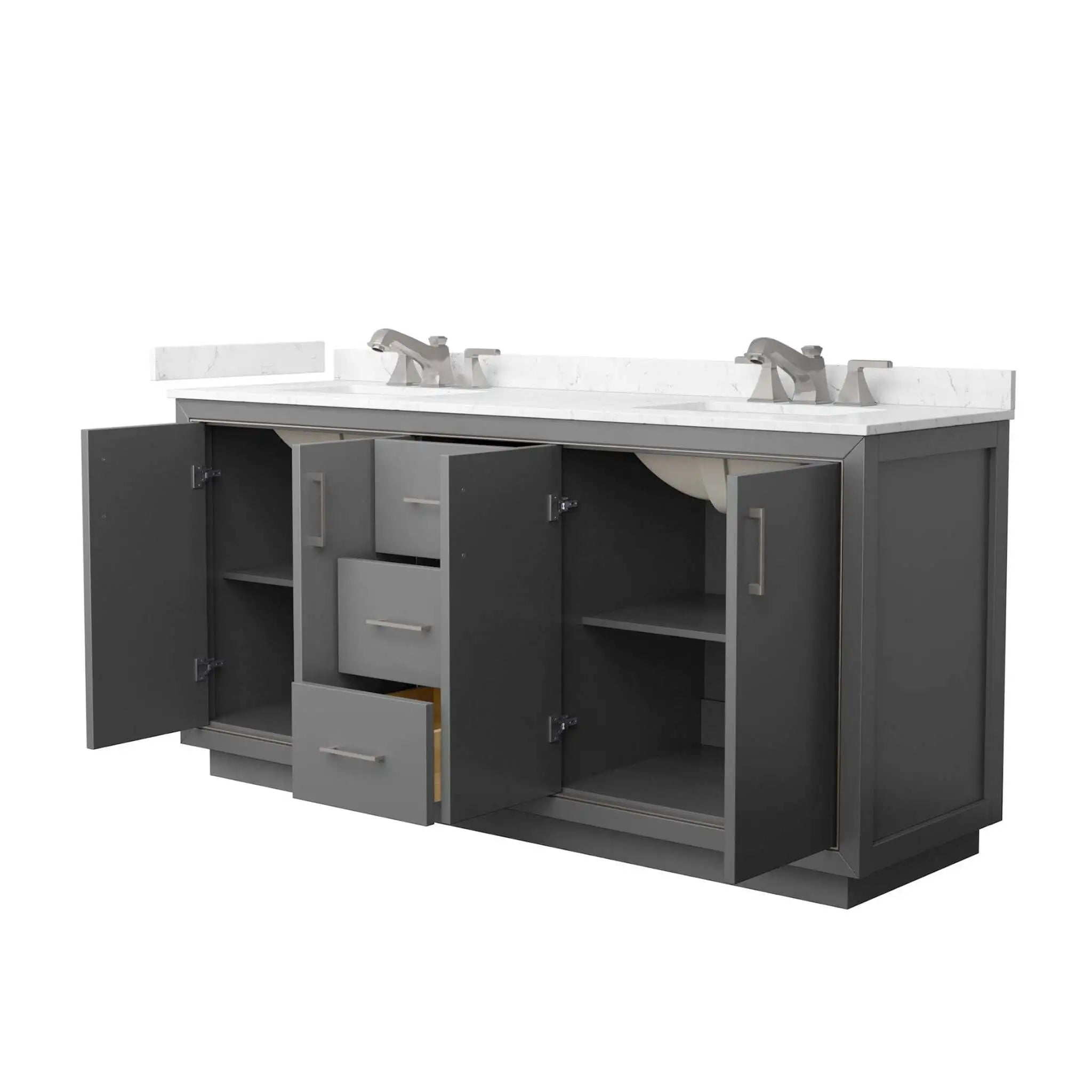72" Icon Double Bathroom Vanity in Dark Gray with Brushed Nickel Trim by Wyndham