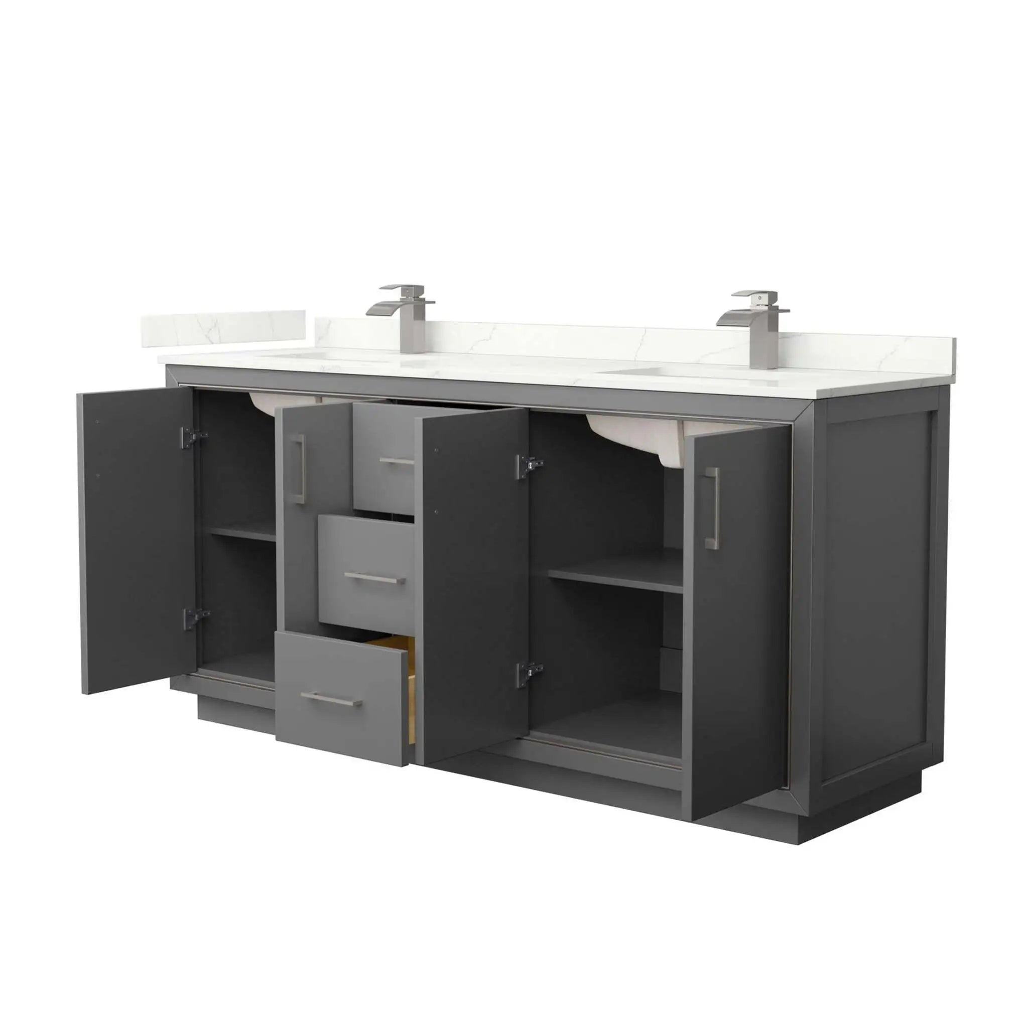 72" Icon Double Bathroom Vanity in Dark Gray with Brushed Nickel Trim by Wyndham