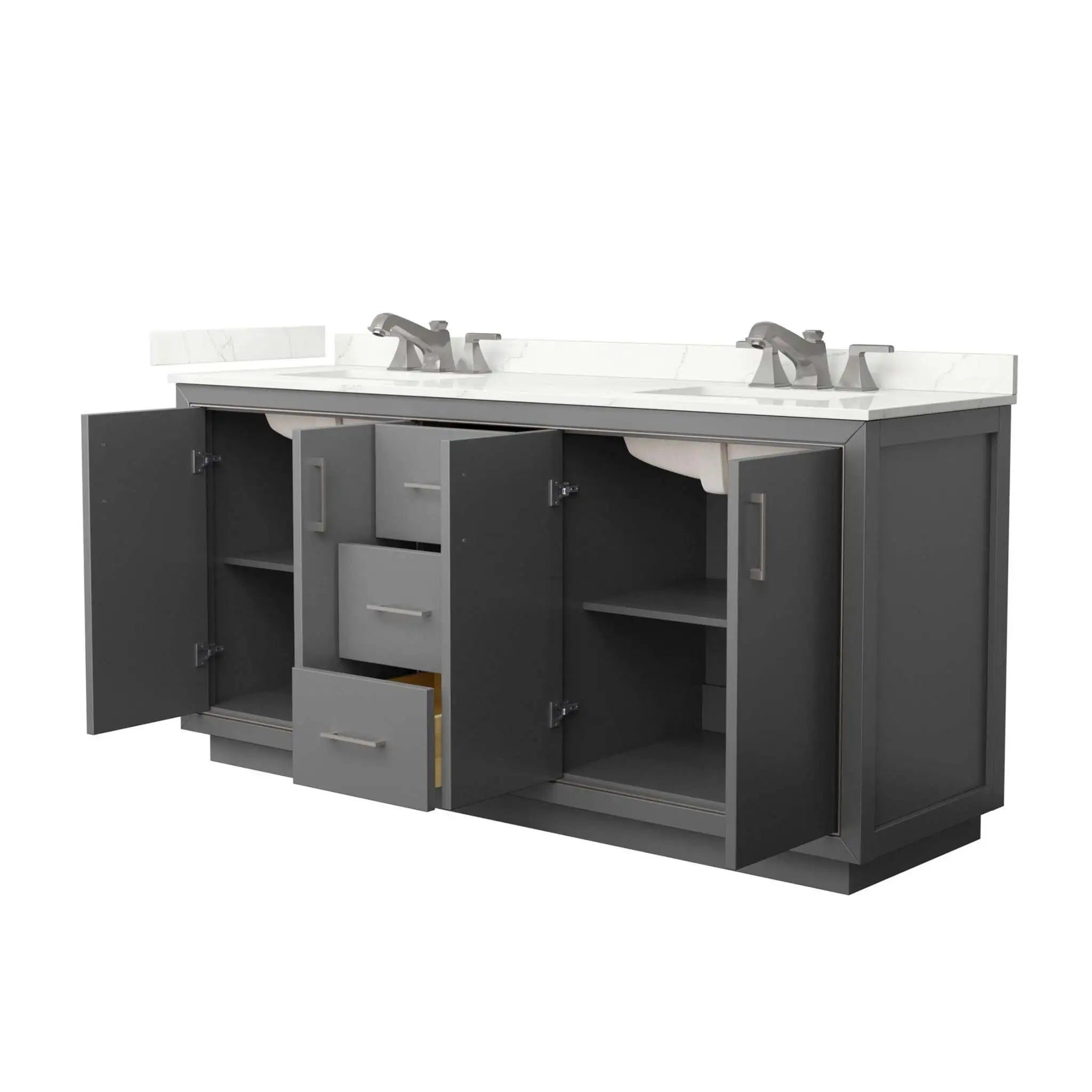 72" Icon Double Bathroom Vanity in Dark Gray with Brushed Nickel Trim by Wyndham