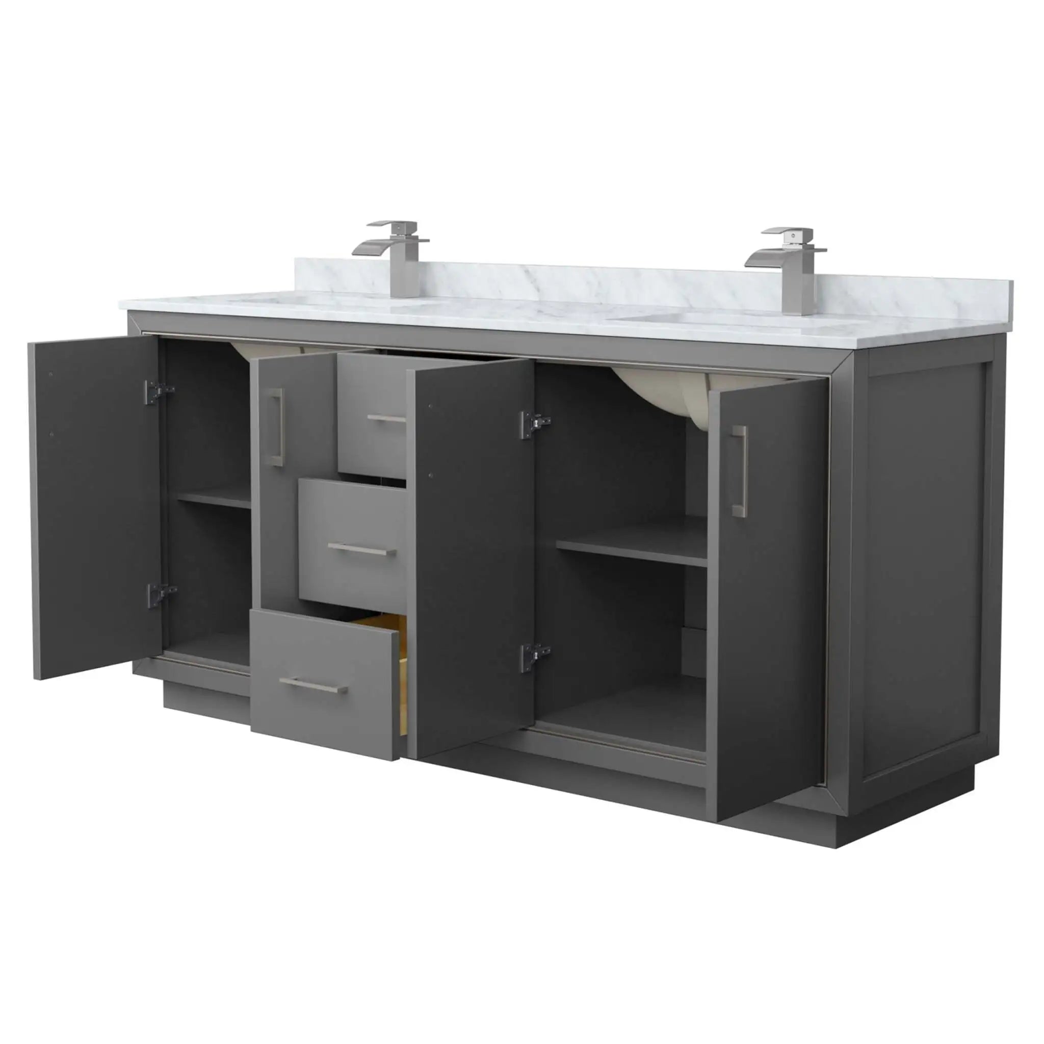 72" Icon Double Bathroom Vanity in Dark Gray with Brushed Nickel Trim by Wyndham