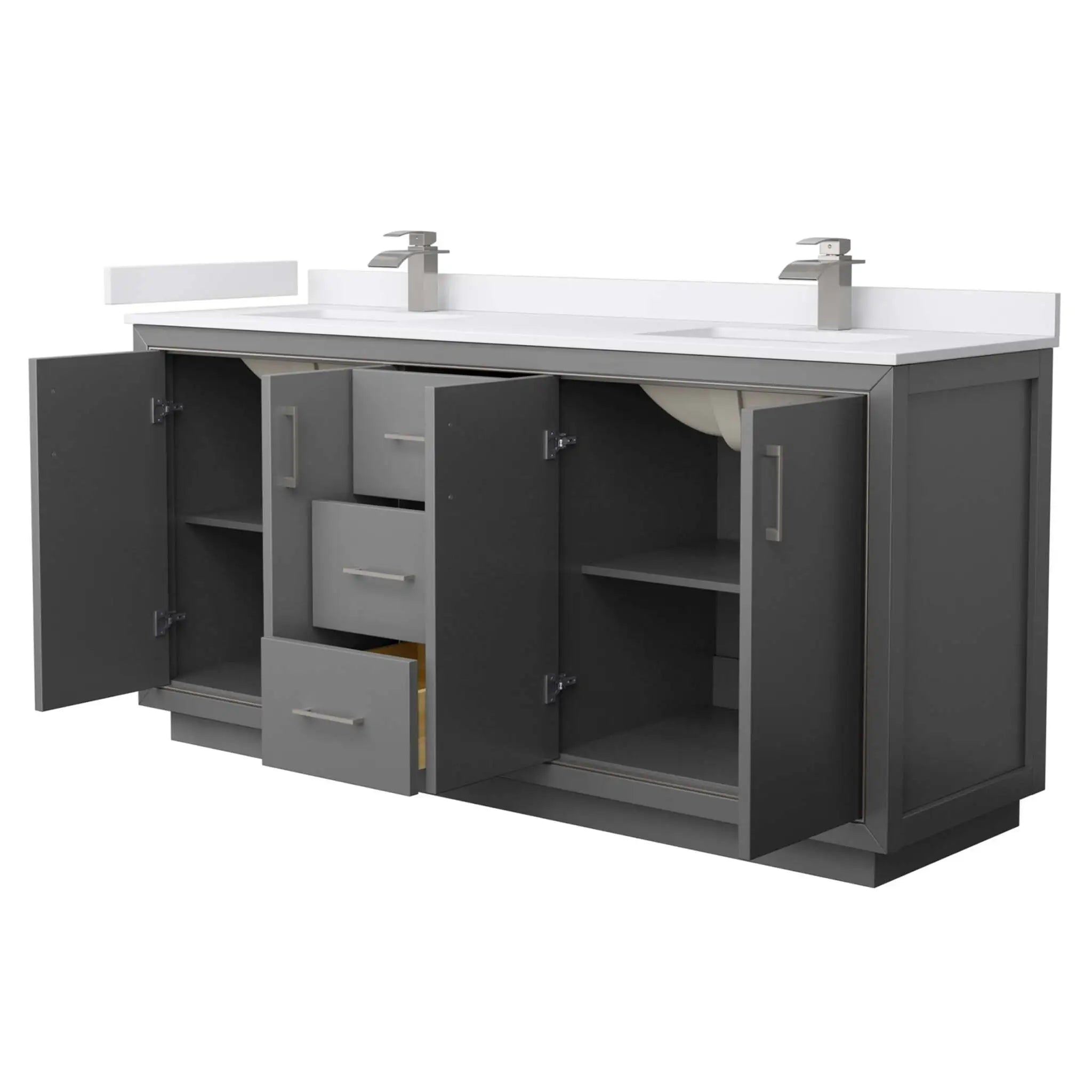 72" Icon Double Bathroom Vanity in Dark Gray with Brushed Nickel Trim by Wyndham